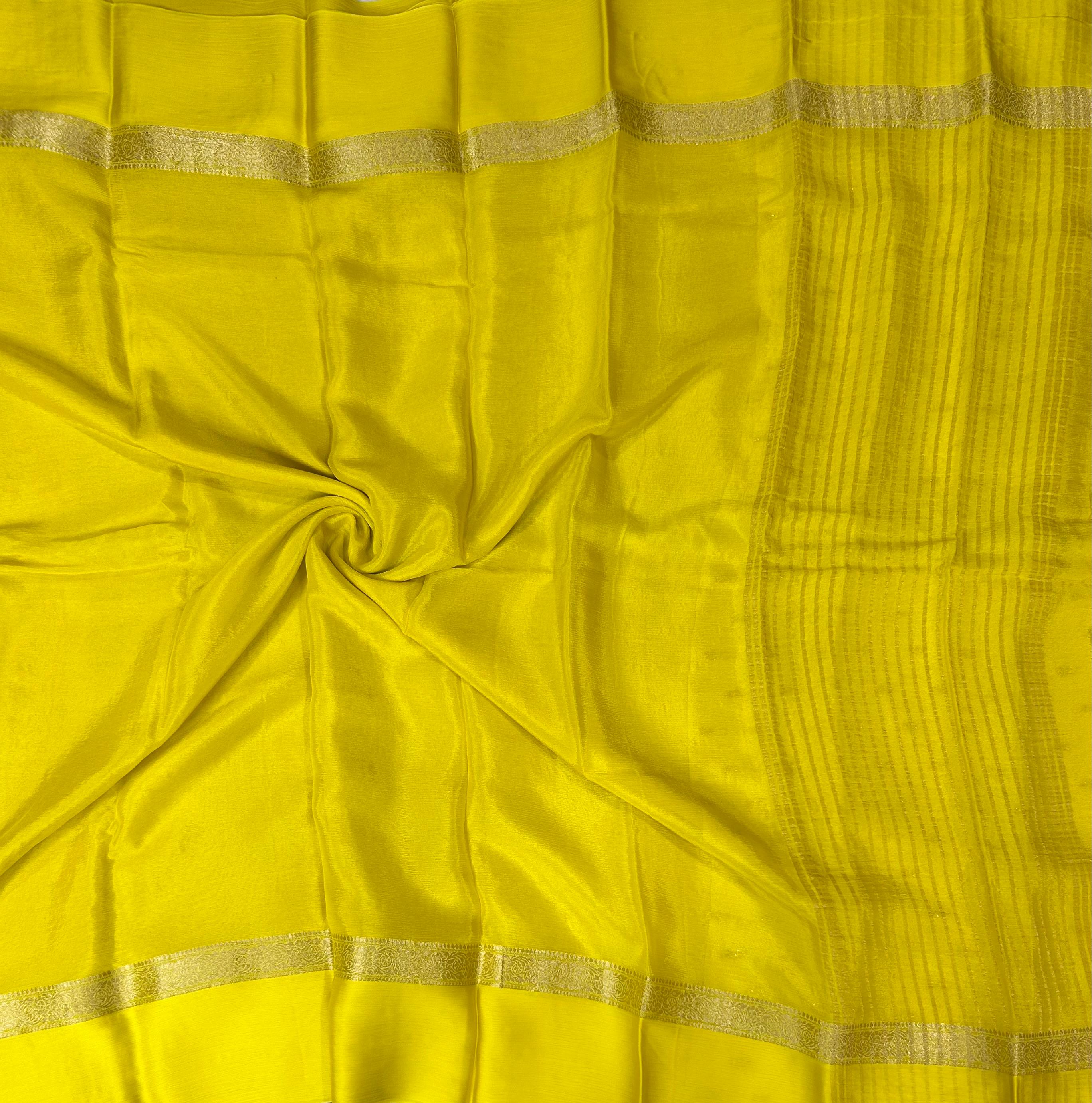 Bright yellow semi wrinkle crepe 102 saree