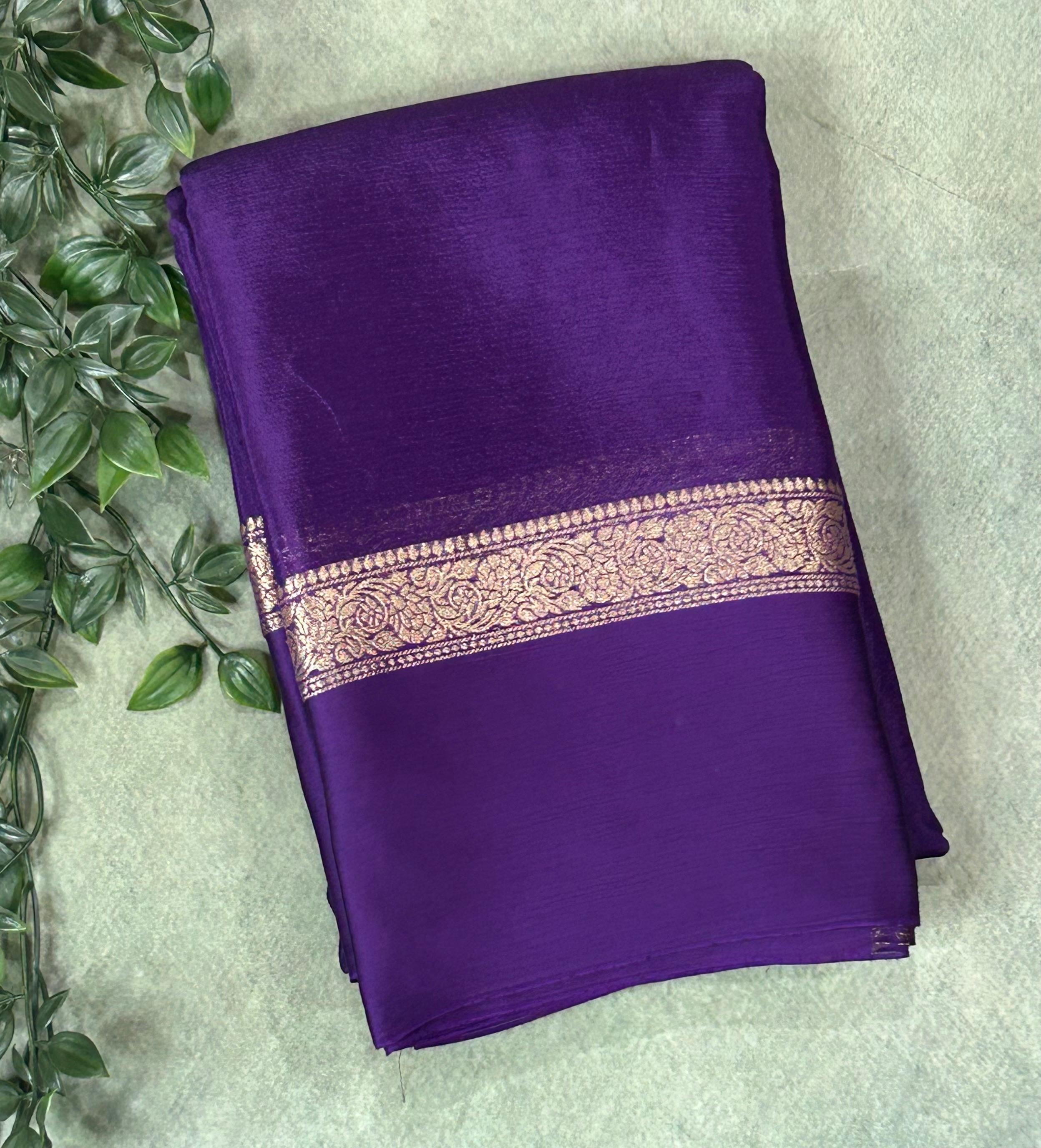 Purple semi wrinkle crepe 102 saree