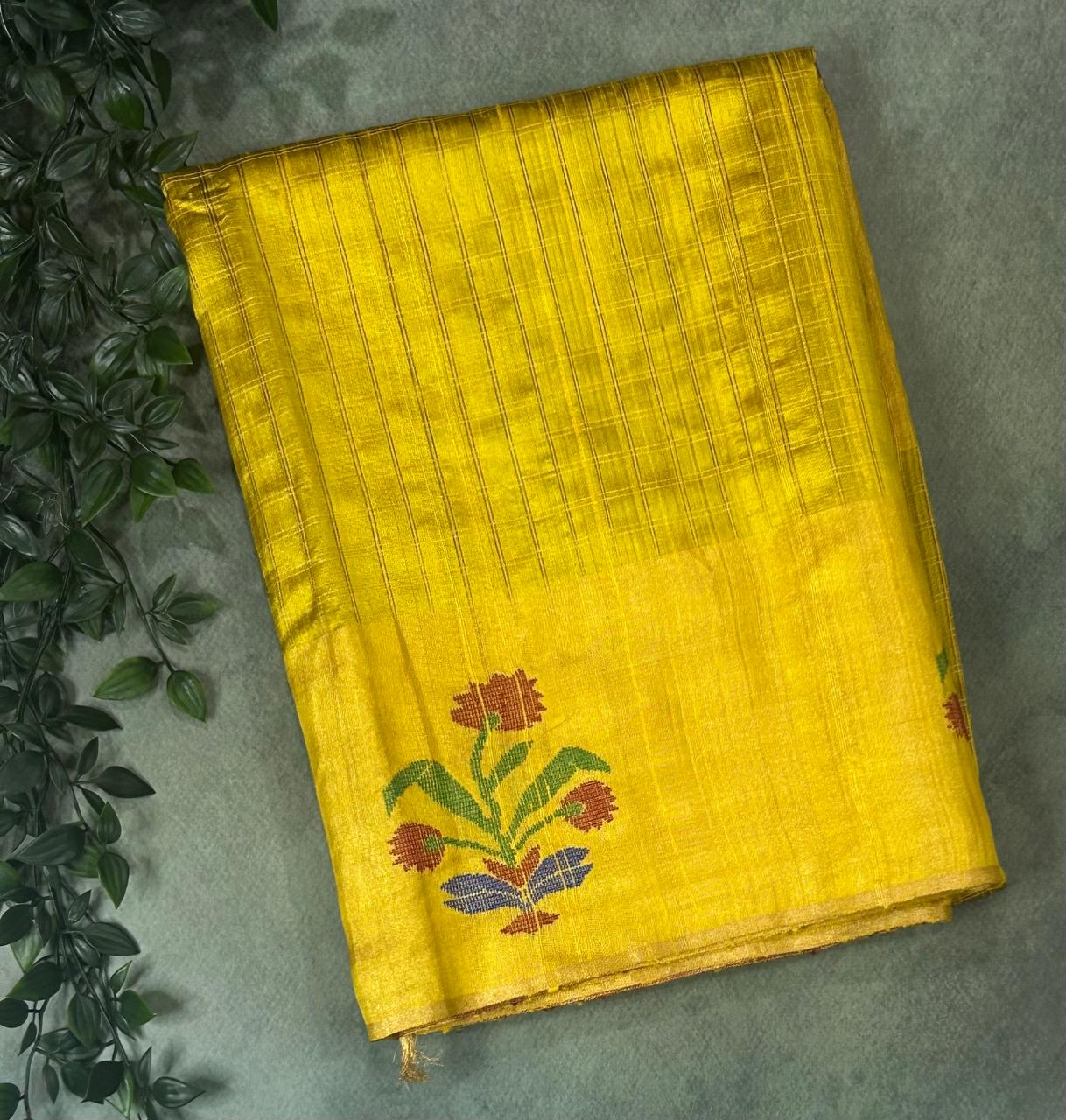 Yellow checks Elegant Handwoven Matka Silk 102 Saree