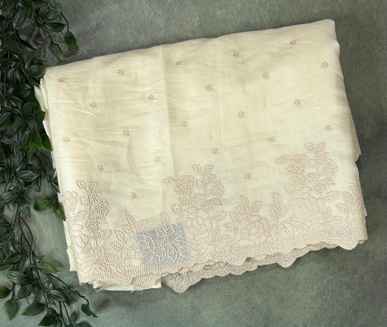 Cream tussar embrodiery 02 saree