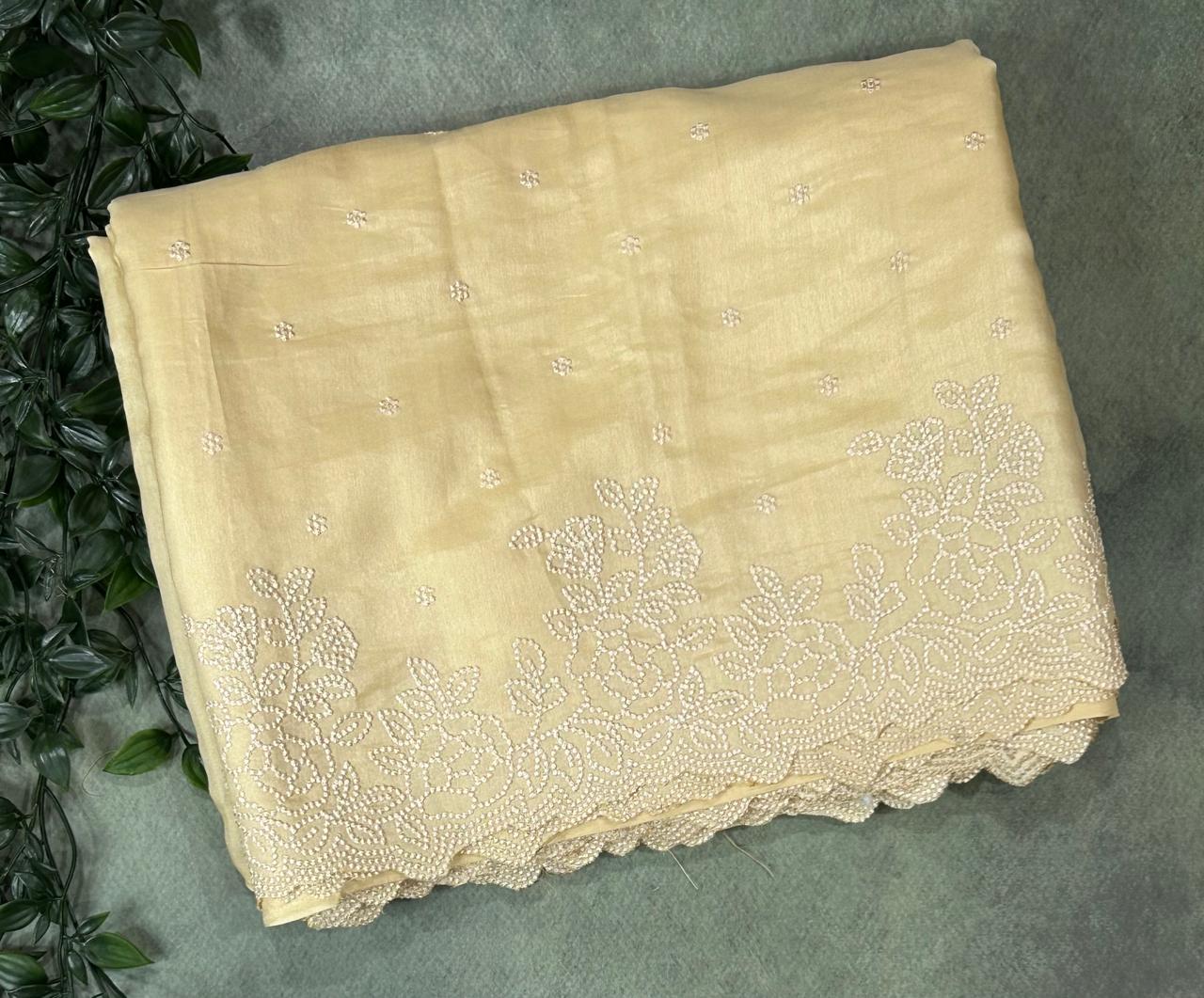 Ivory tussar embrodiery 02 saree