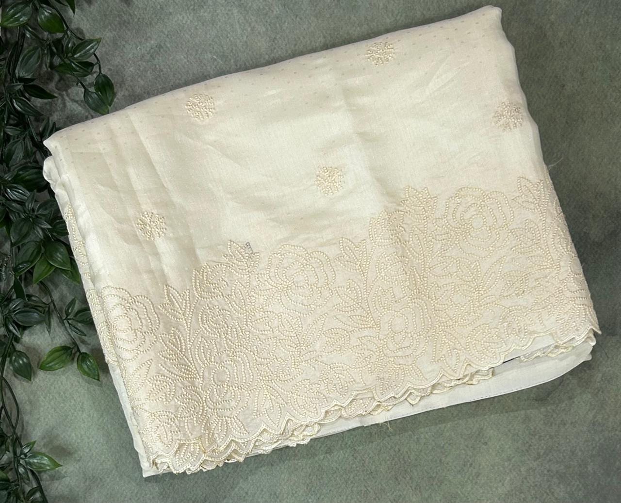 Cream tussar embrodiery 02 saree