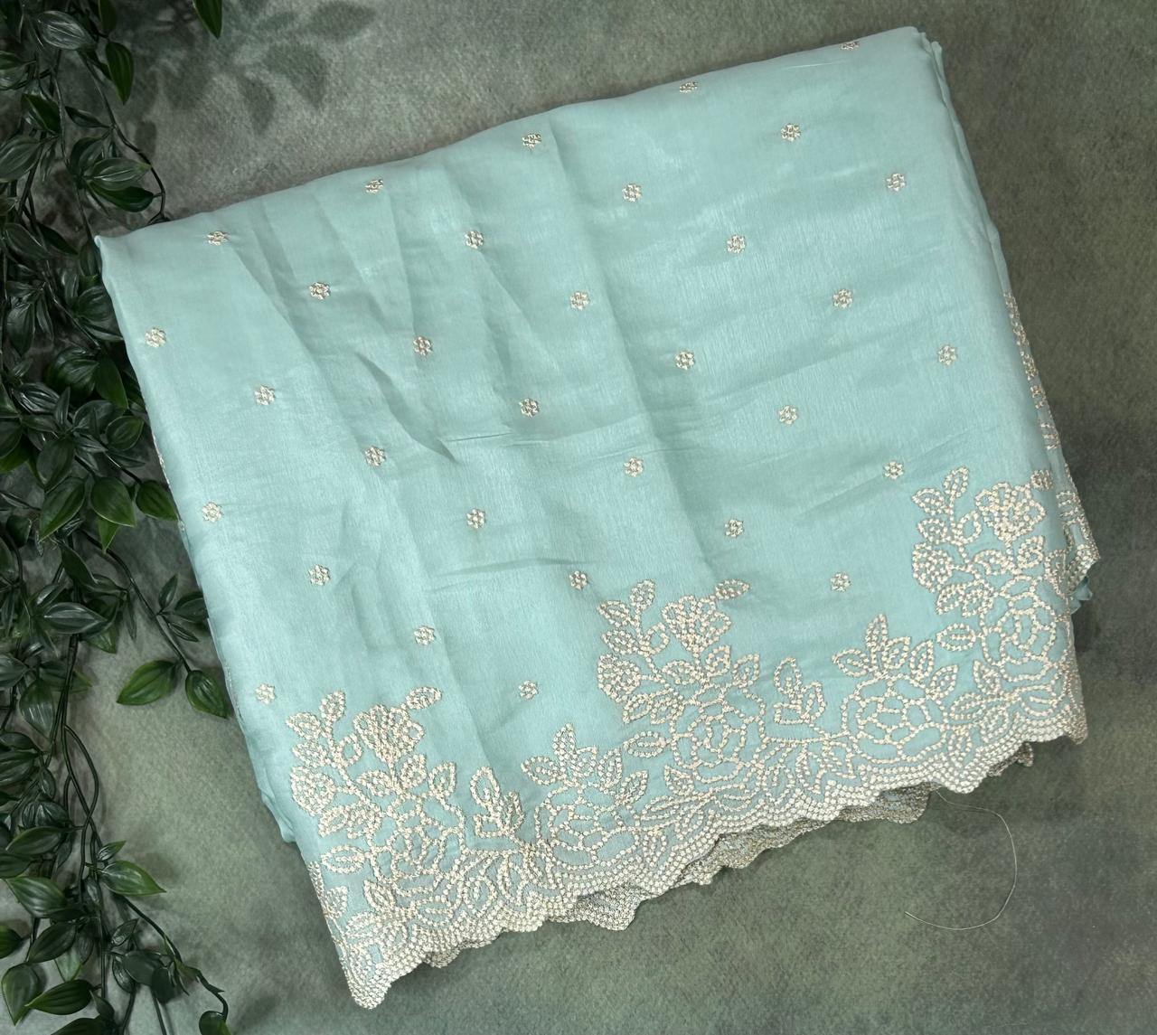 Pastel blue tussar embrodiery 02 saree