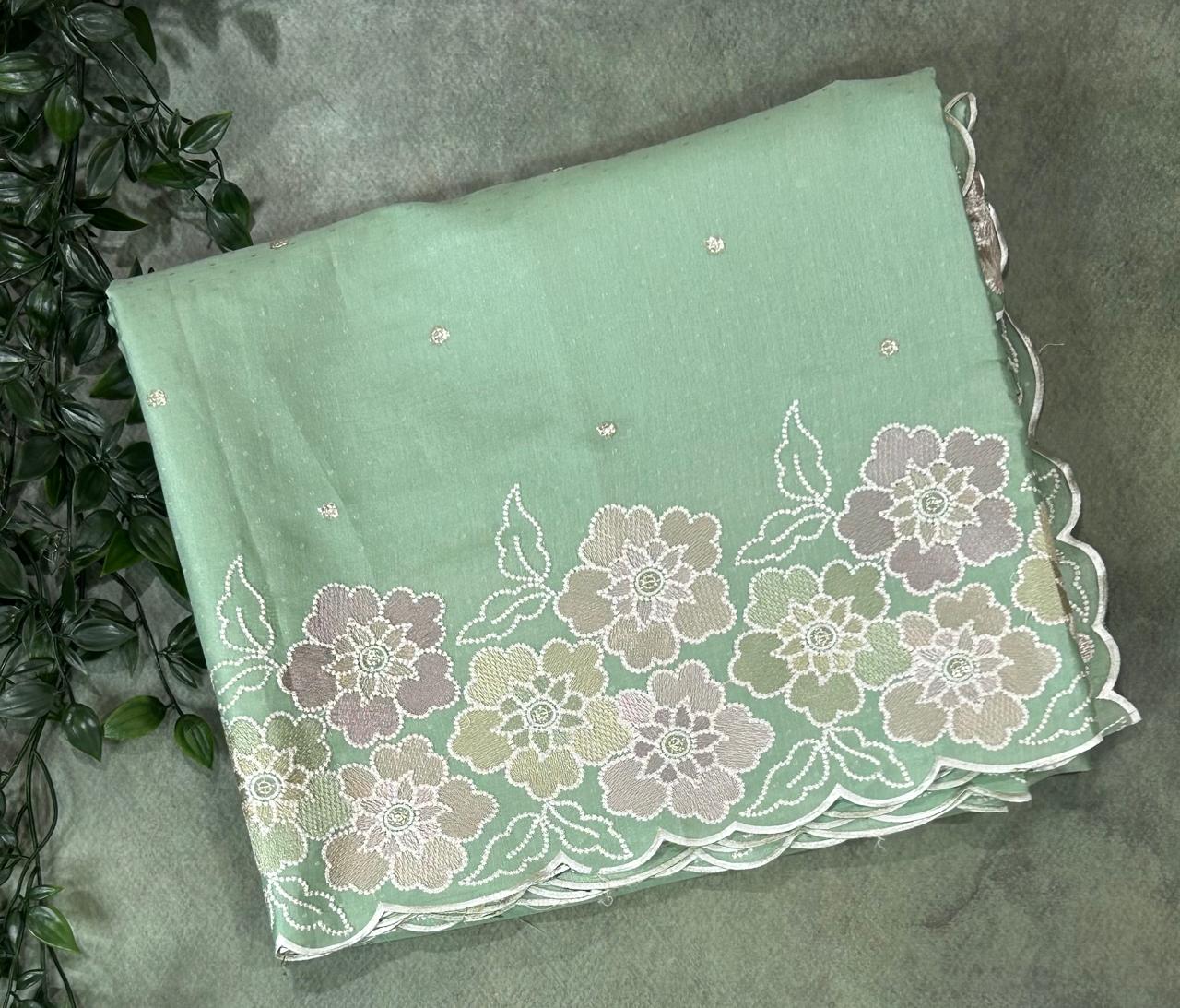 Aqua green tussar embrodiery 02 saree