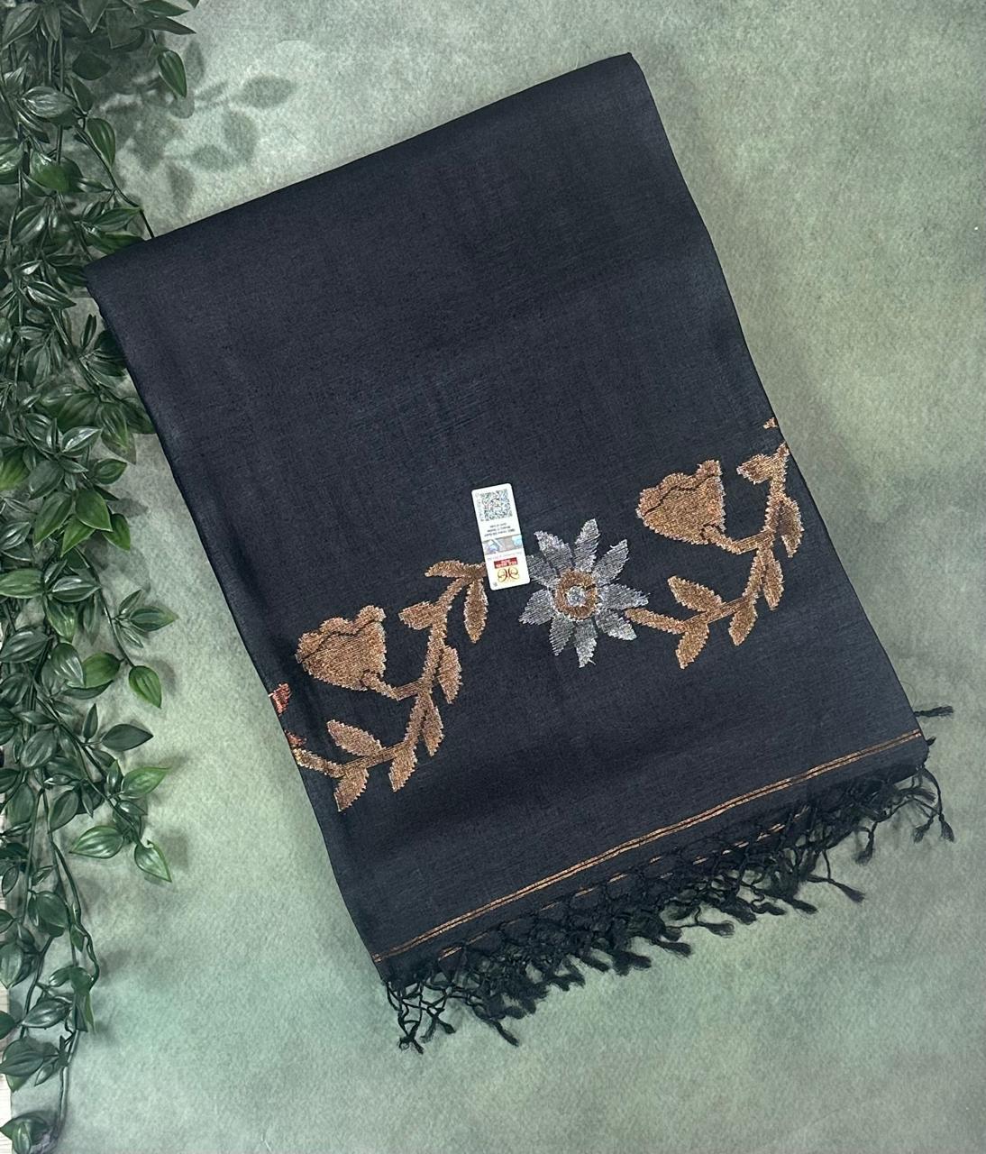 Black pure tussar jamdani 102 saree