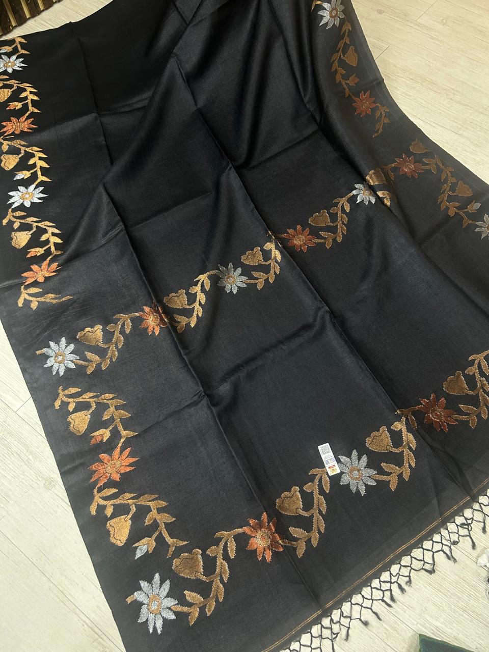 Black pure tussar jamdani 102 saree