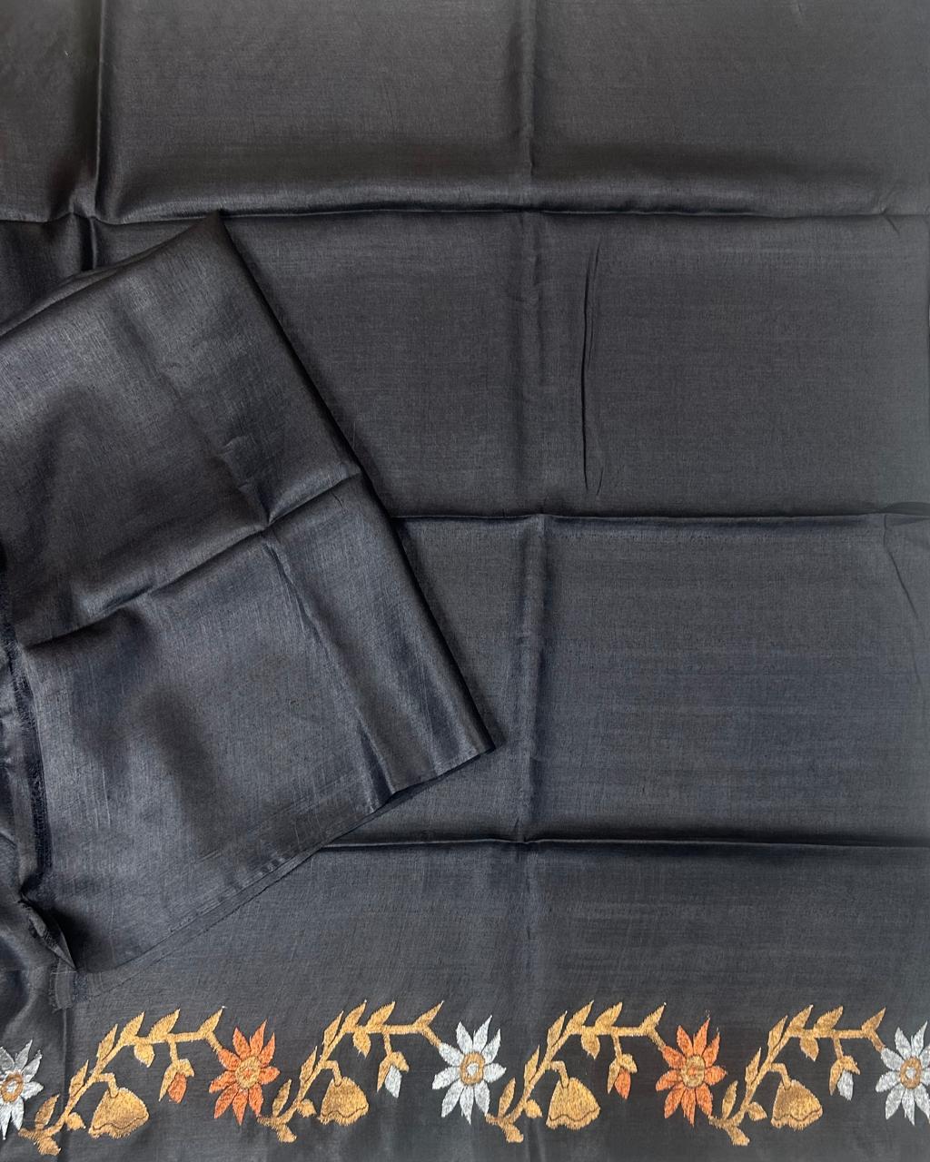 Black pure tussar jamdani 102 saree