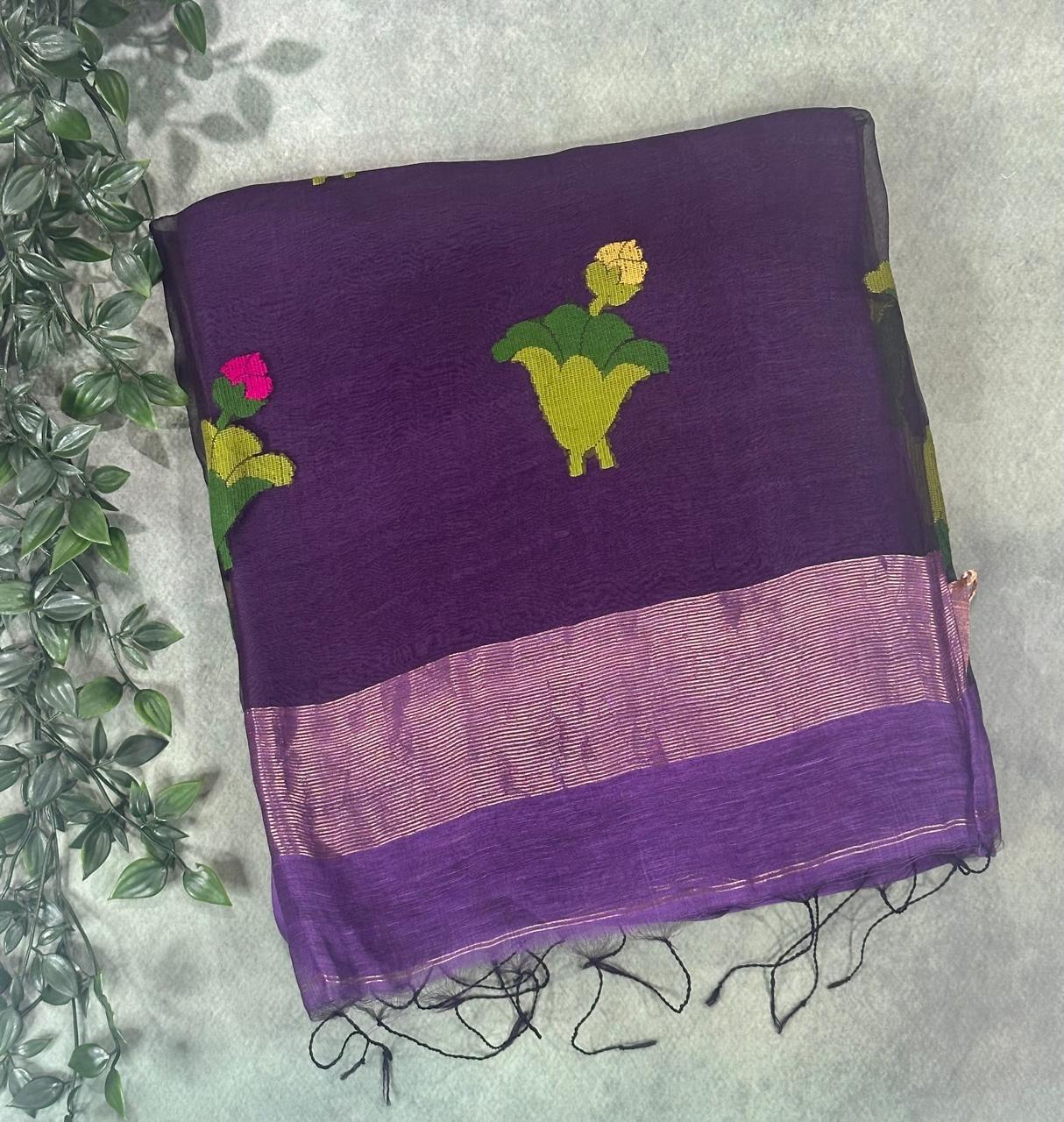 Purple tussar jamdani 102 saree