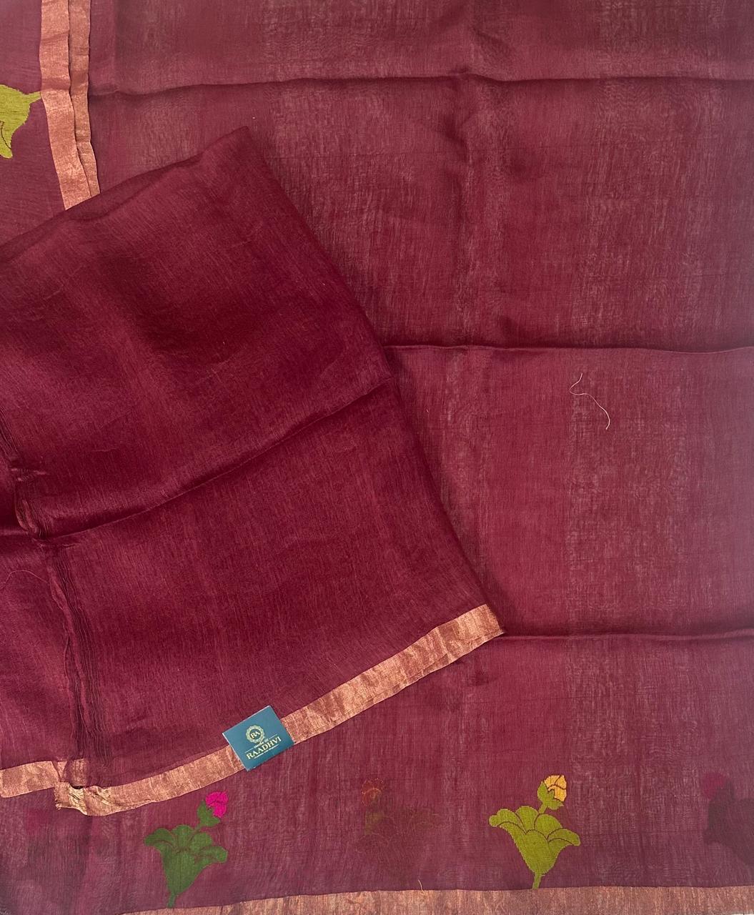 Maroon tussar jamdani 102 saree