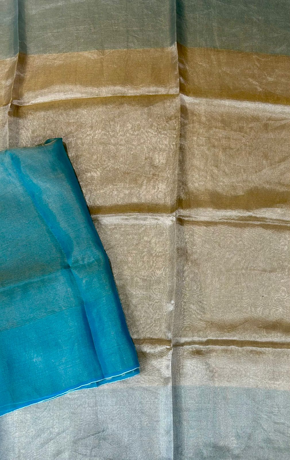 Ivory n gold pure silk linen tissue saree