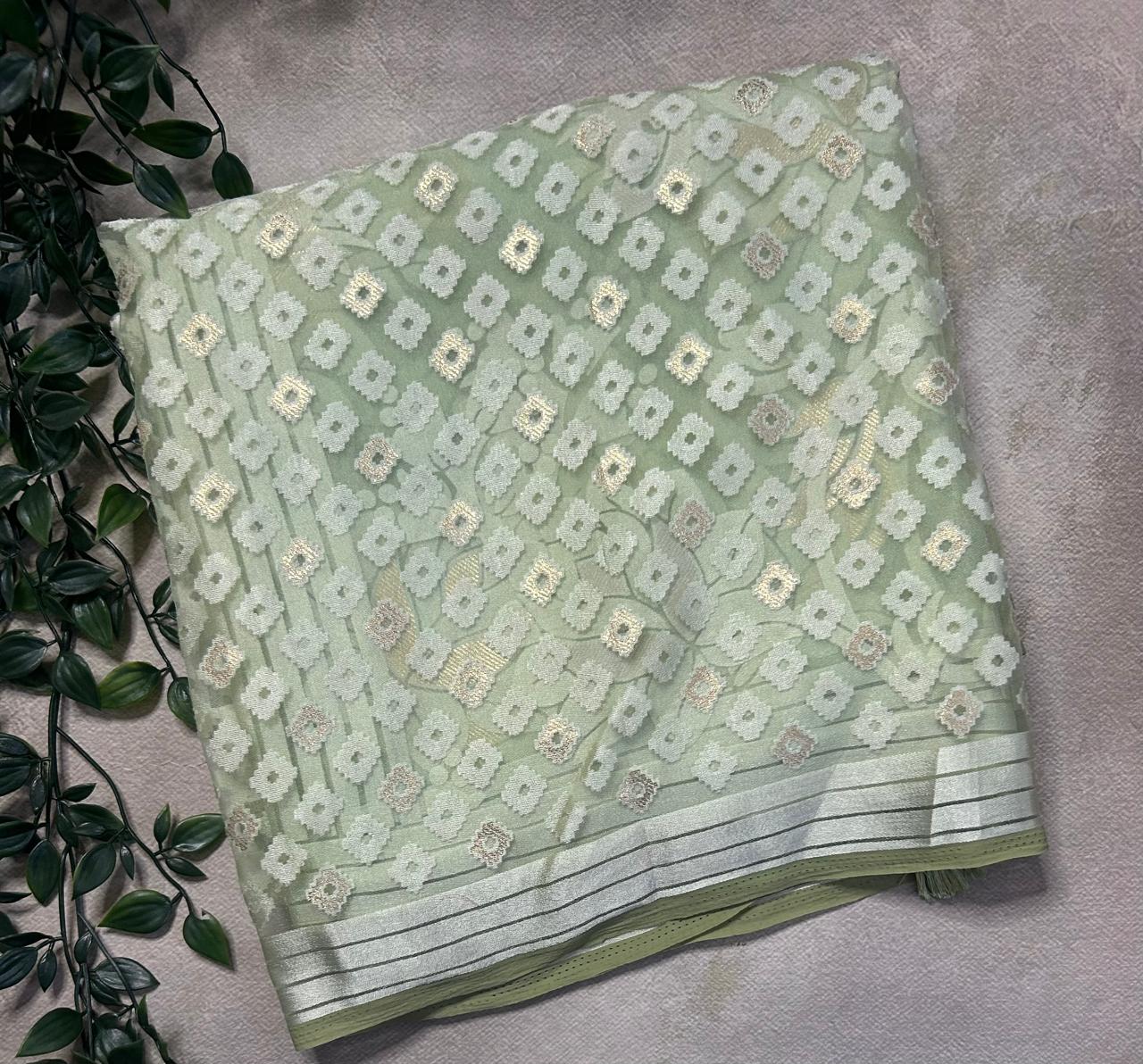 Pastel green small butta brasso saree