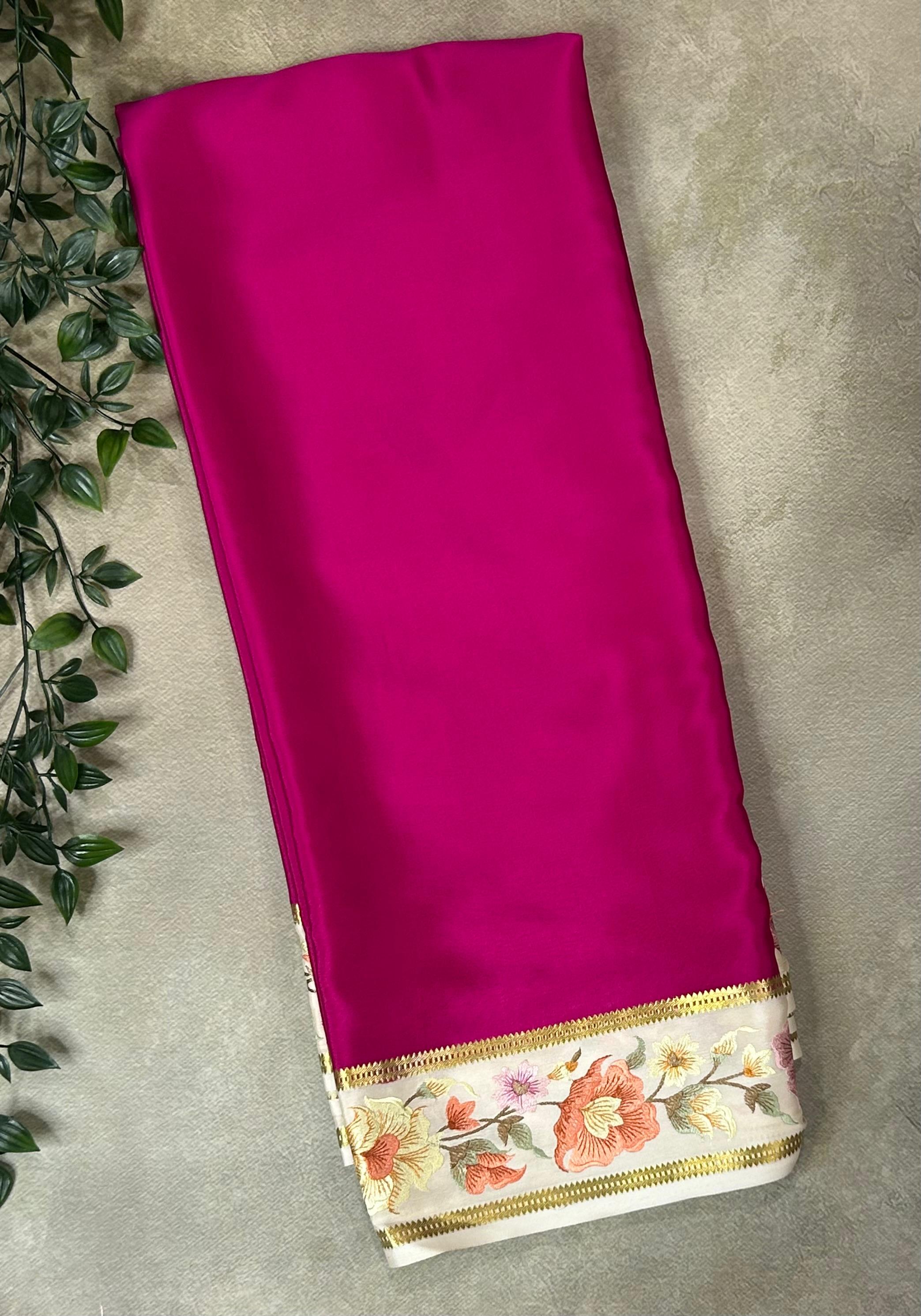 Rani pink embrodiery pure mysore crepe silk-102 saree