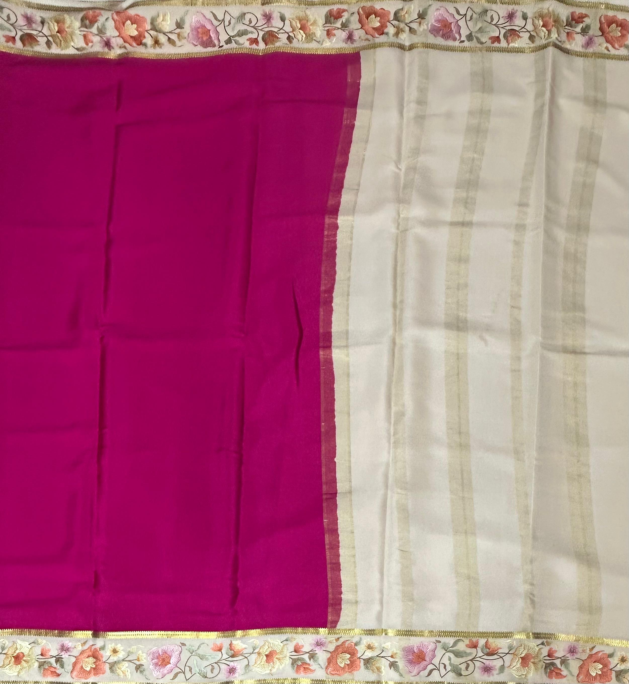 Rani pink embrodiery pure mysore crepe silk-102 saree