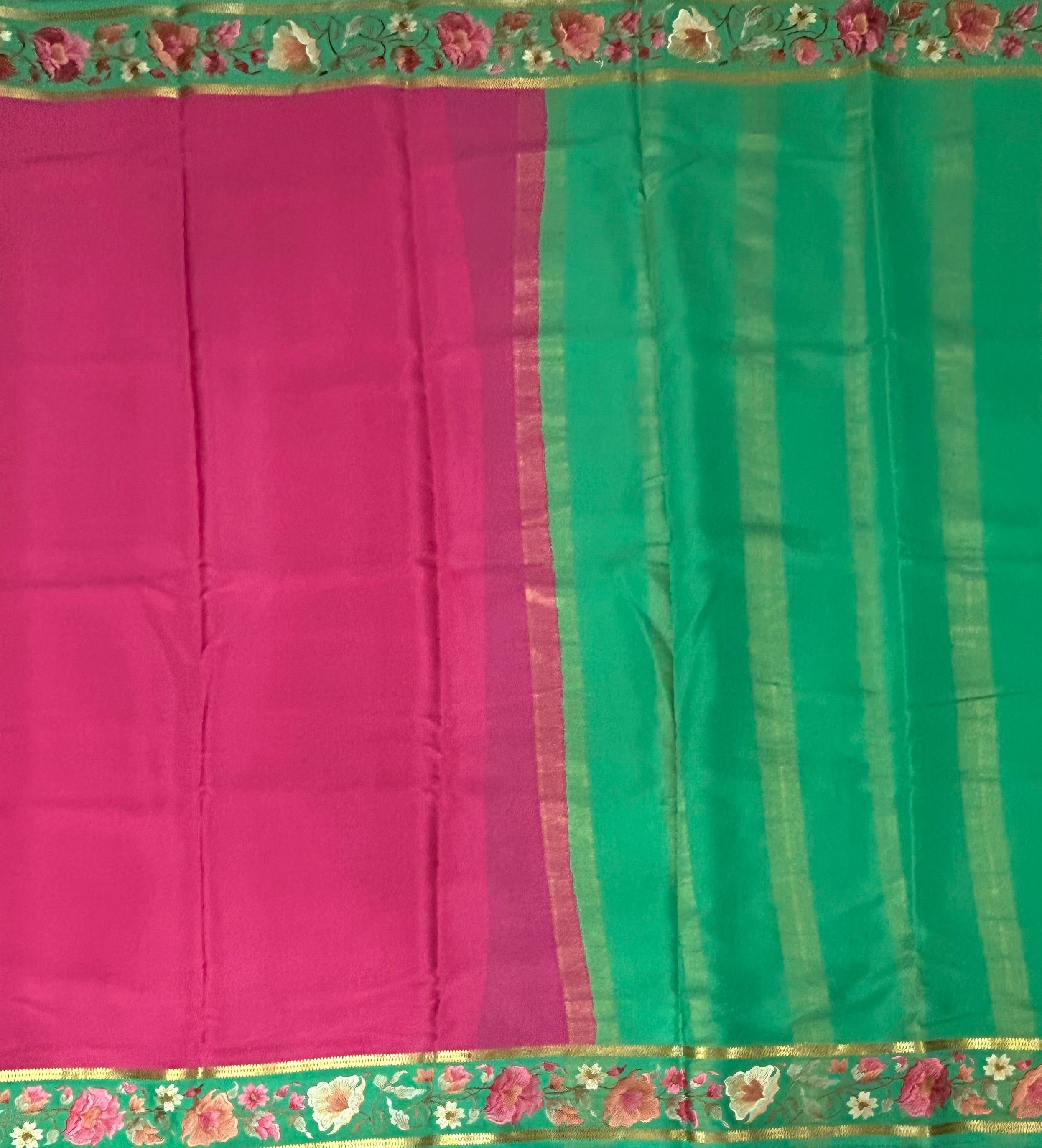 Pink embrodiery pure mysore crepe silk-102 saree