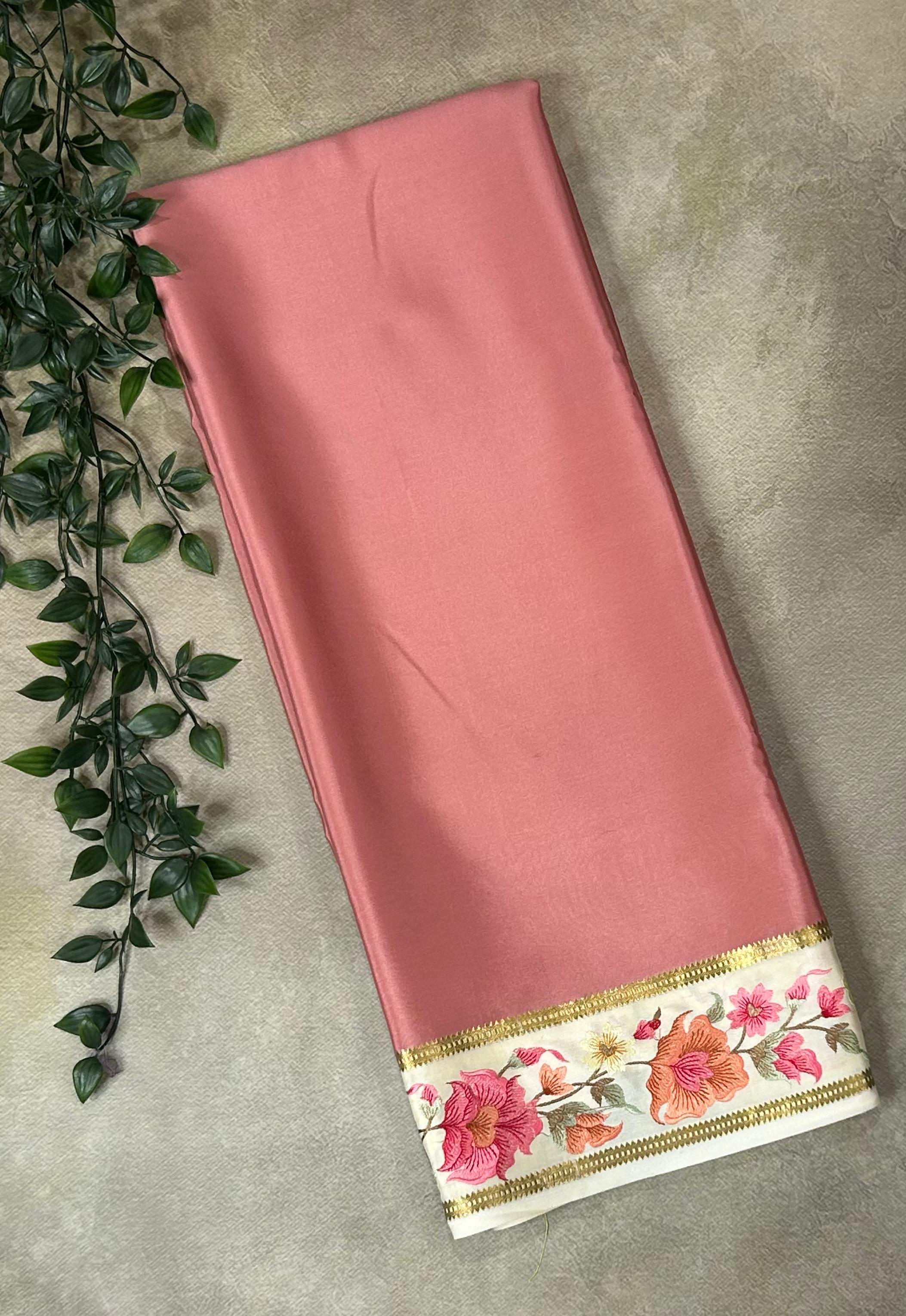 Pastel pink embrodiery pure mysore crepe silk-102 saree