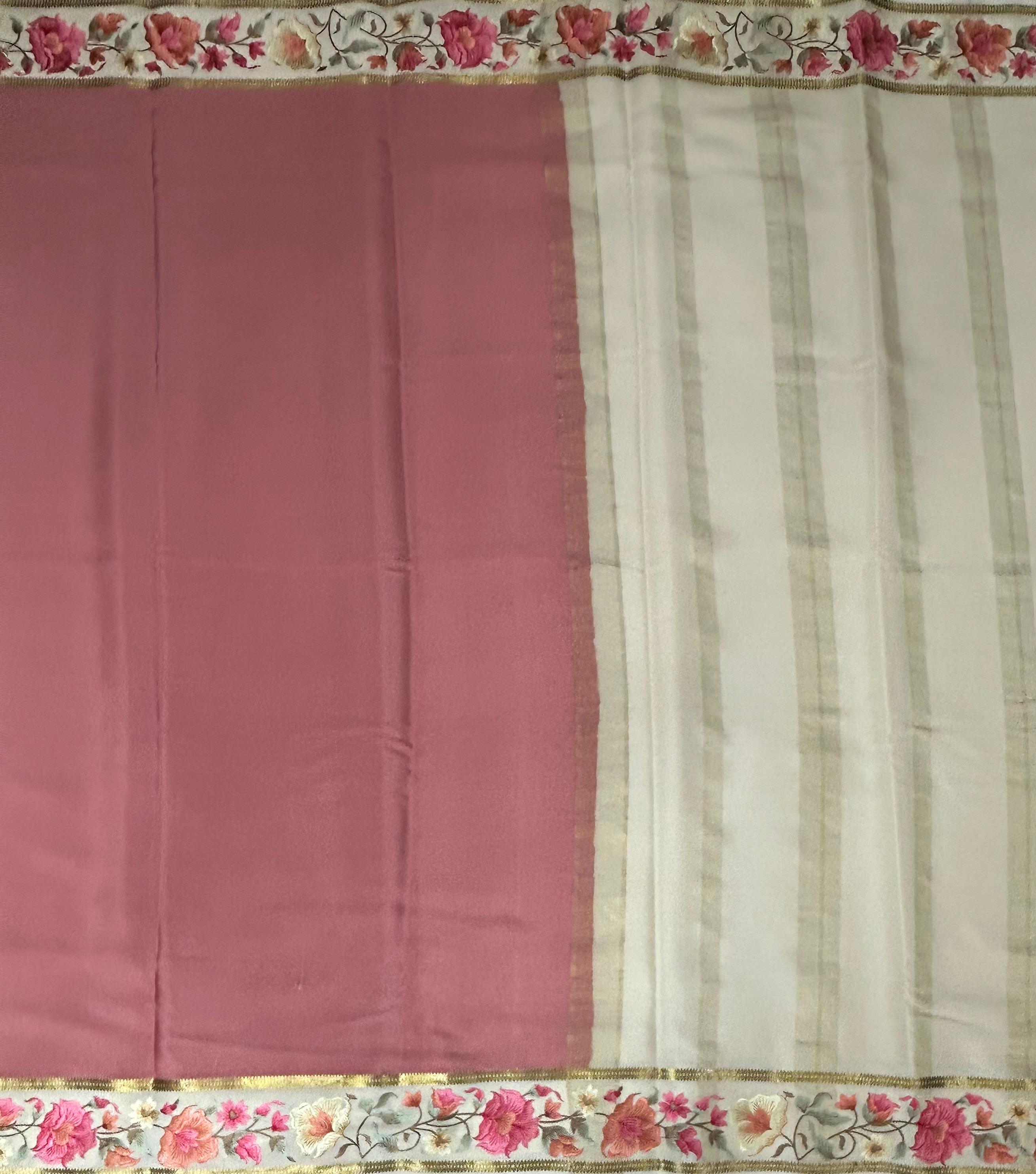 Pastel pink embrodiery pure mysore crepe silk-102 saree