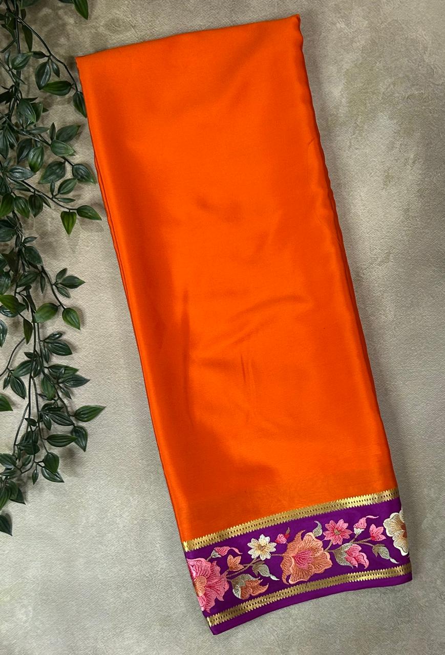 Orange embrodiery pure mysore crepe silk-102 saree