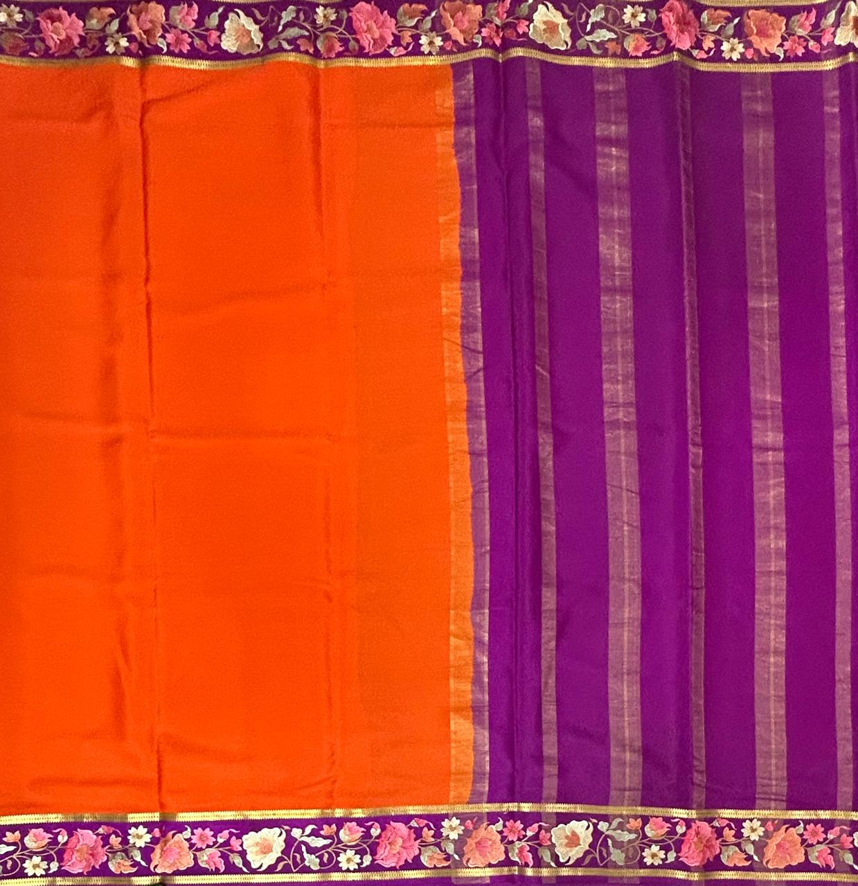 Orange embrodiery pure mysore crepe silk-102 saree