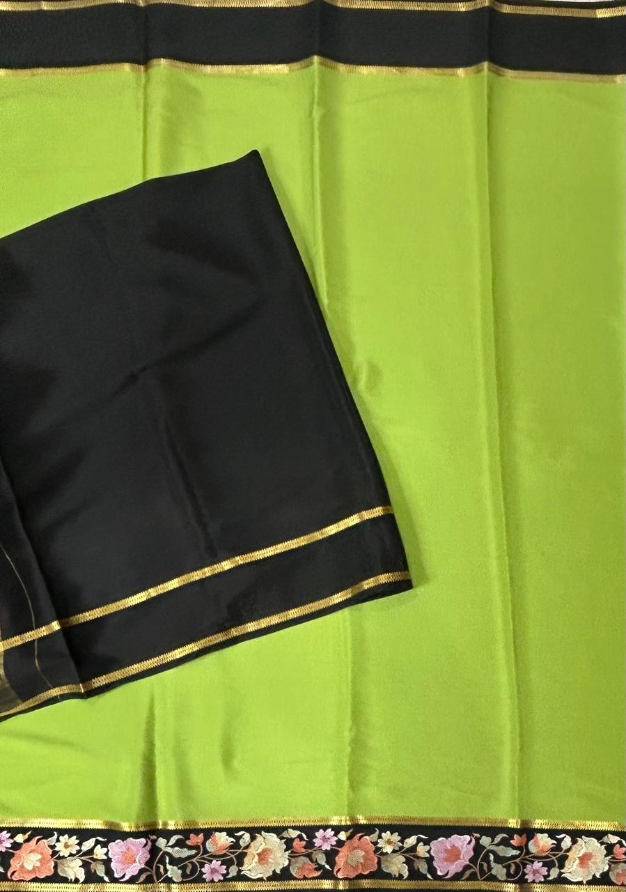 Pista green embrodiery pure mysore crepe silk-102 saree