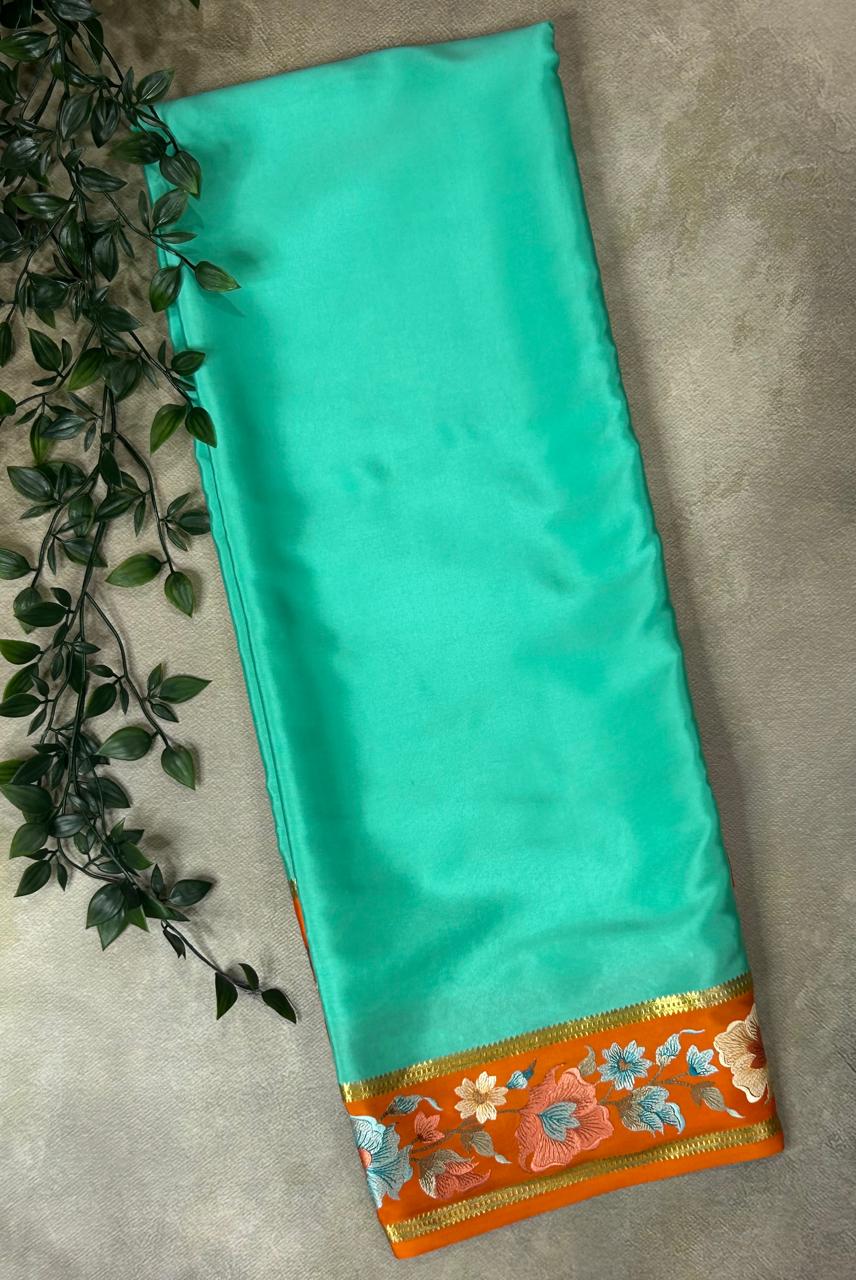 Distemper blue embrodiery pure mysore crepe silk-102 saree