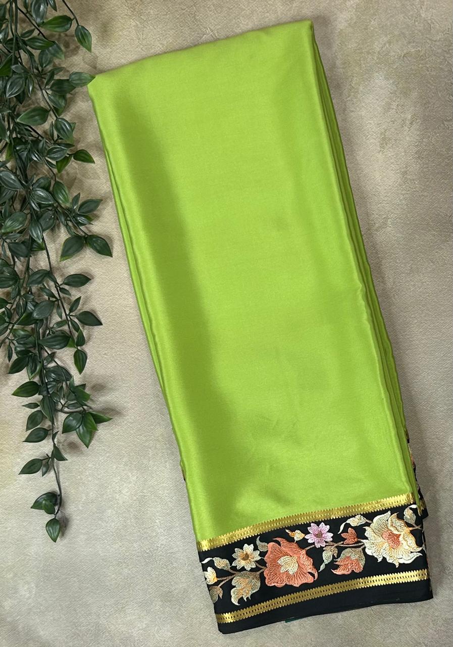 Pista green embrodiery pure mysore crepe silk-102 saree