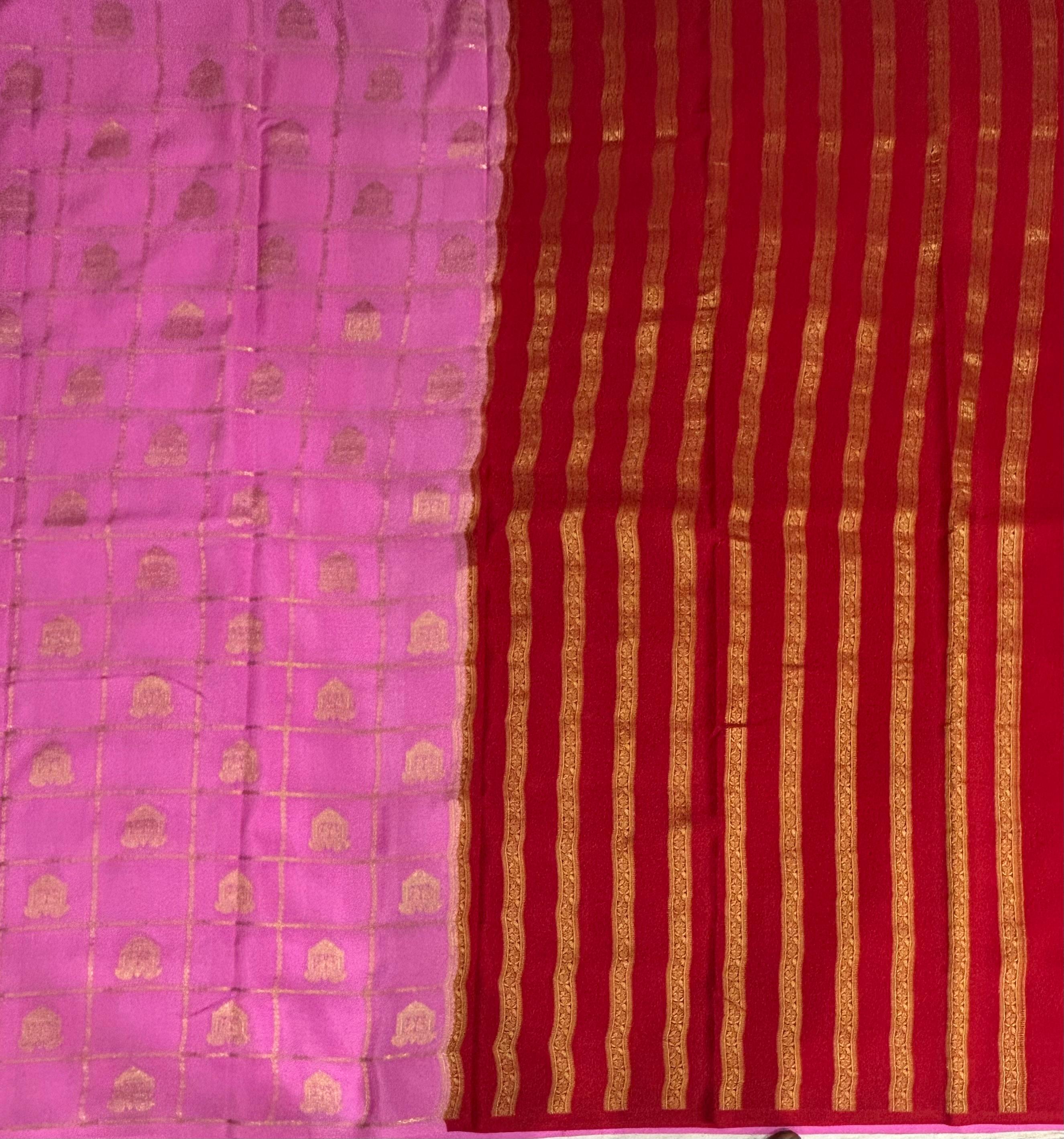Pink borderless checks  pure mysore silk 102 saree
