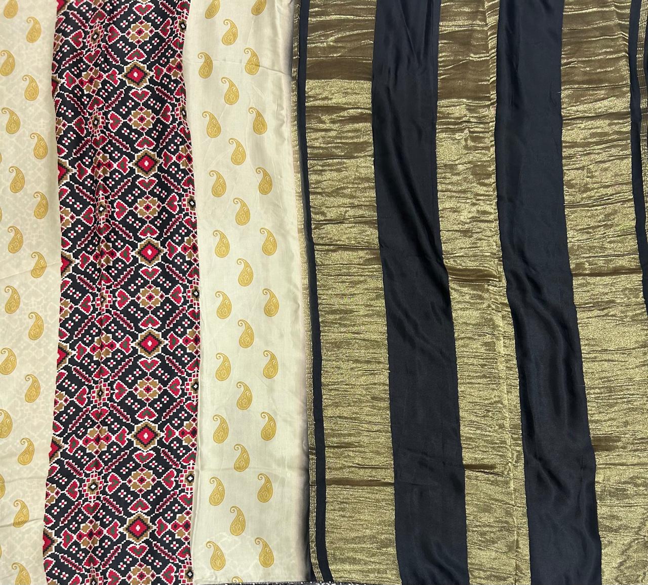 Cream n black Patola modal satin 102 saree