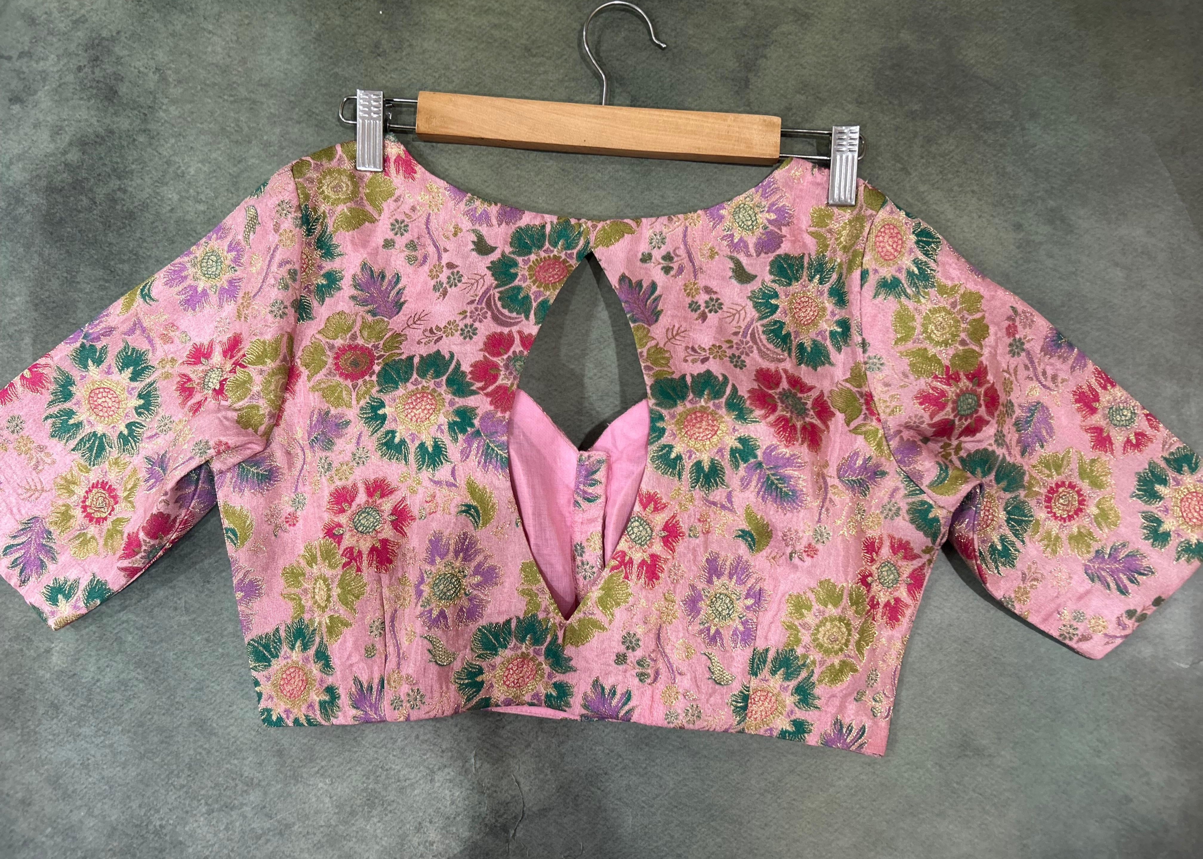Light pink floral brocade blouse
