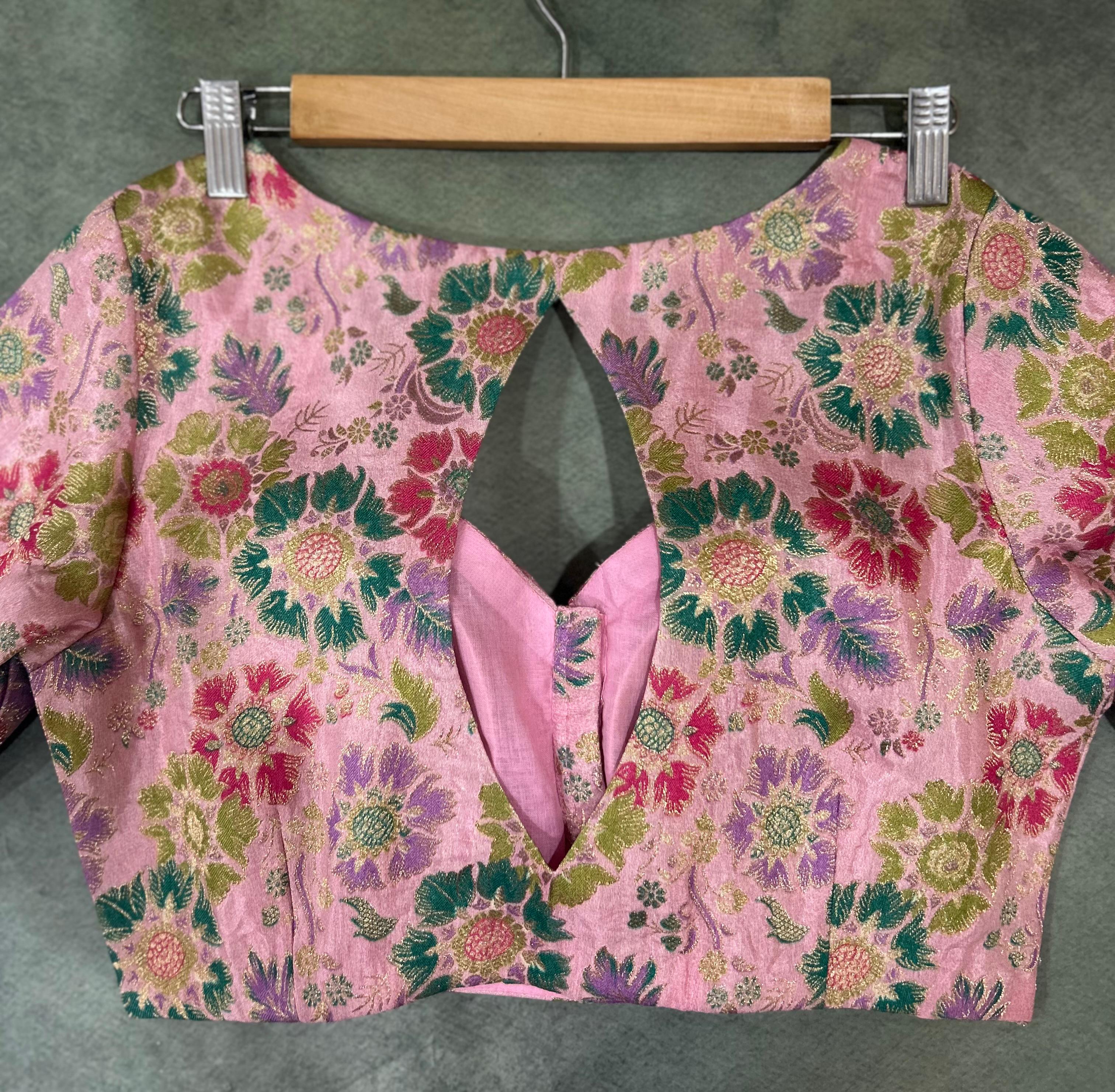 Light pink floral brocade blouse