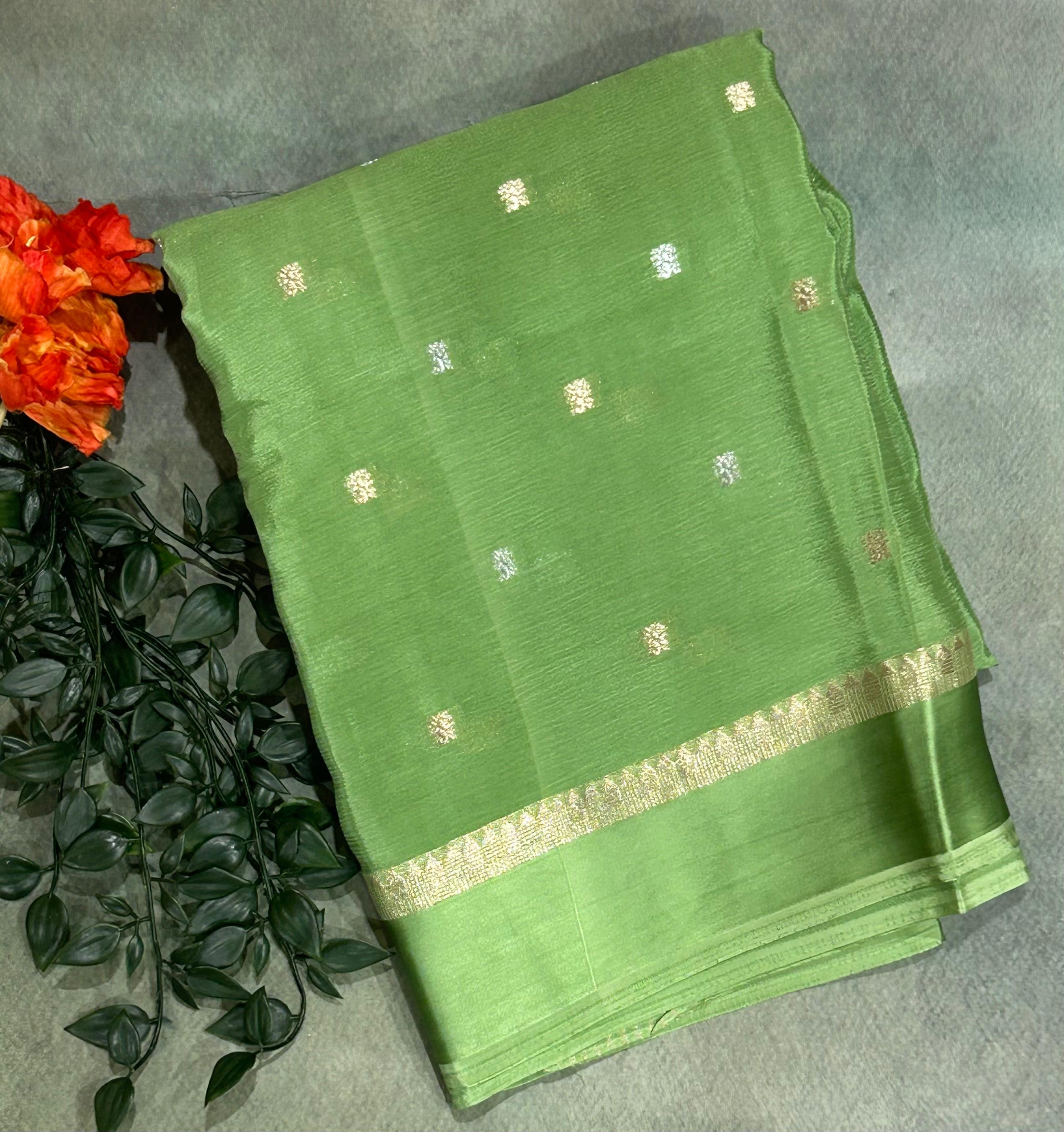 Light green chinnon satin border 103 saree