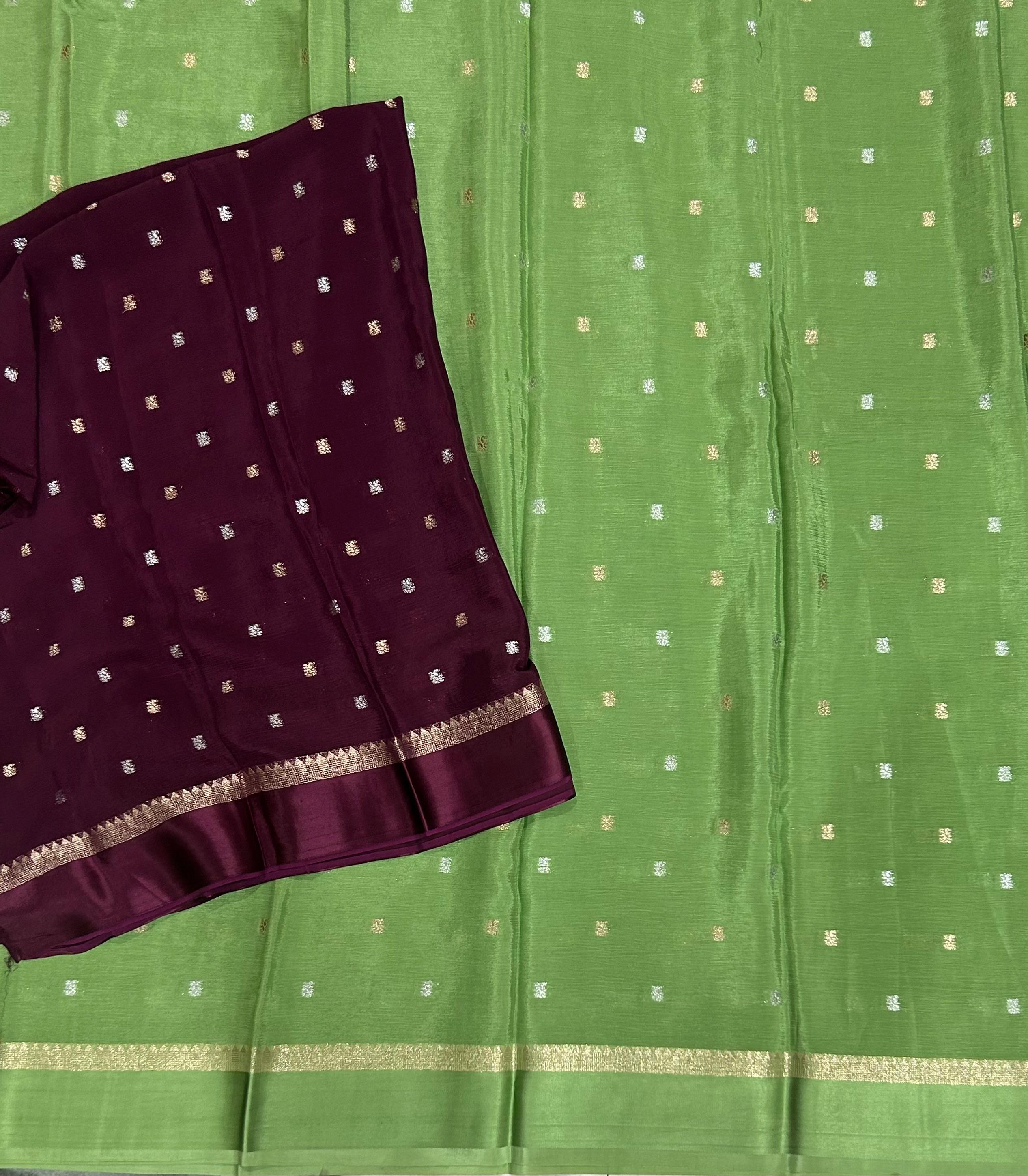 Light green chinnon satin border 103 saree