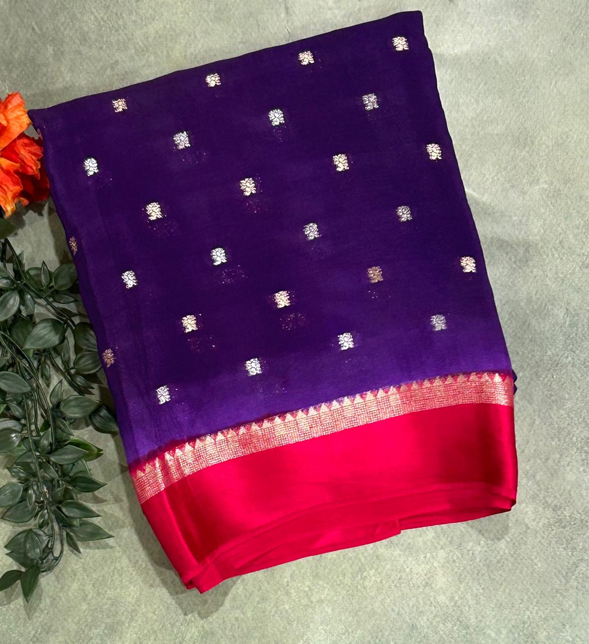 Purple chinnon satin border 103 saree