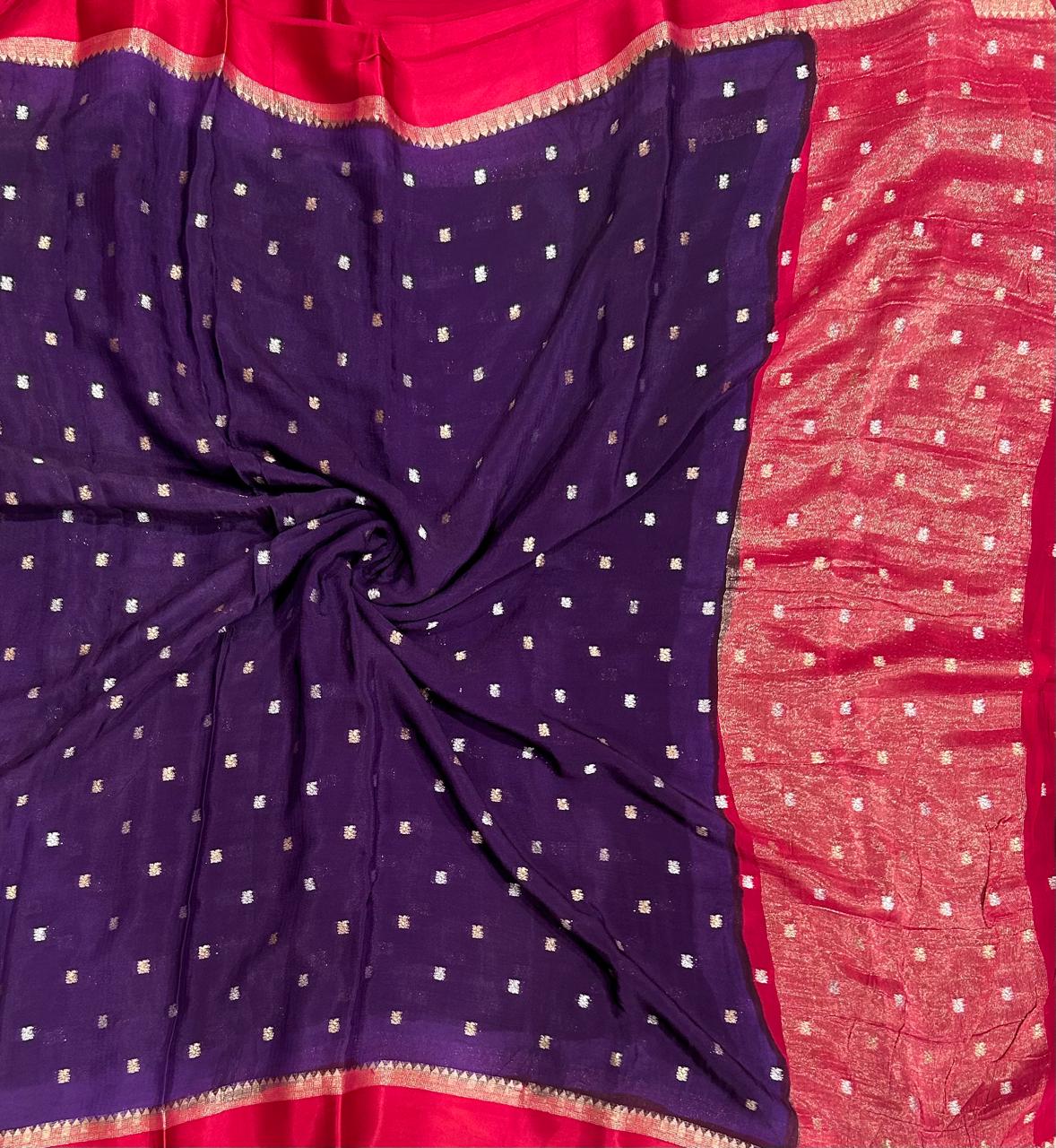 Purple chinnon satin border 103 saree