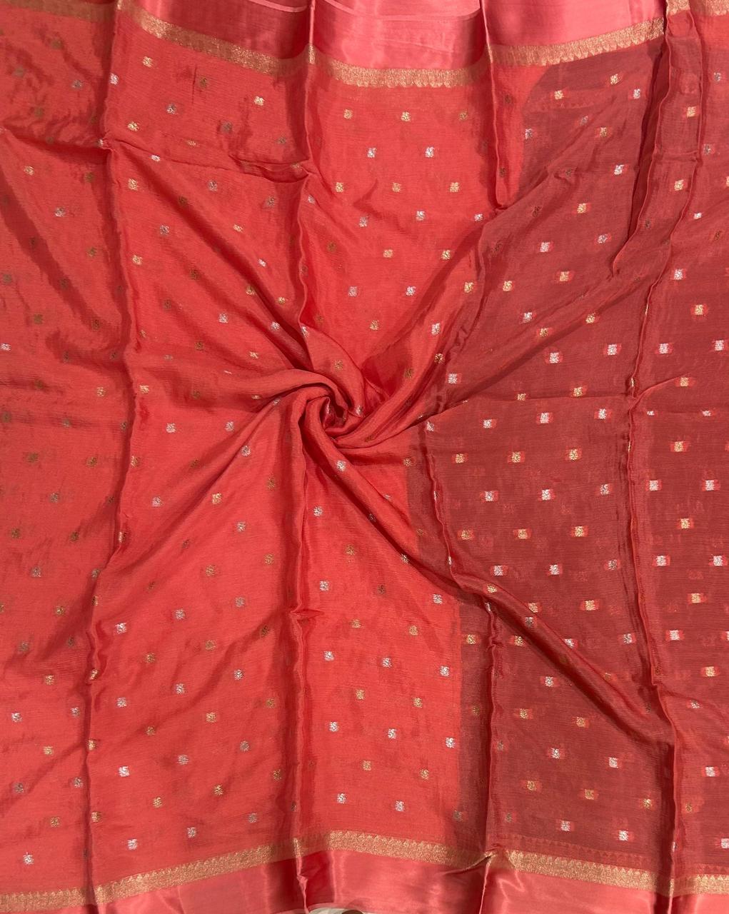 Baby pink chinnon satin border 103 saree