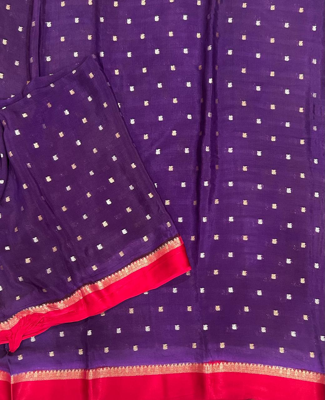 Purple chinnon satin border 103 saree