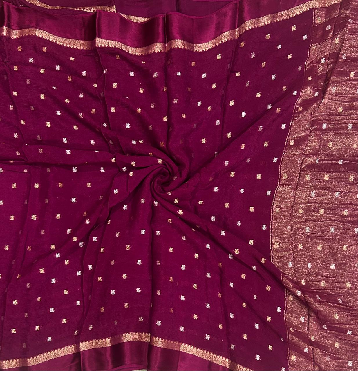 Dark wine chinnon satin border 103 saree