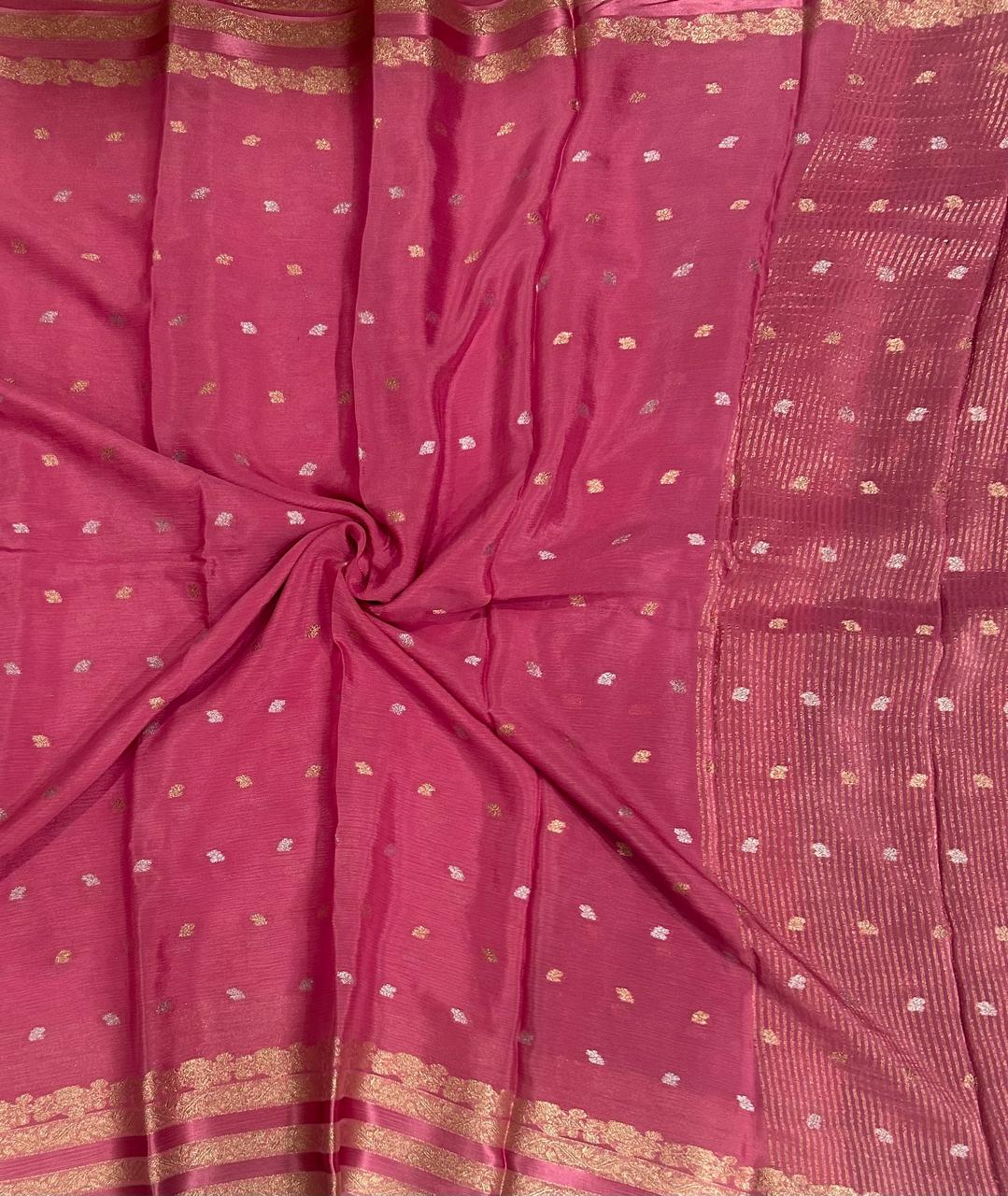 Light pink chinnon satin border 103 saree