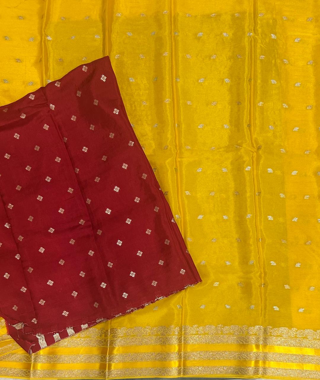 Bright yellow chinnon satin border 103 saree