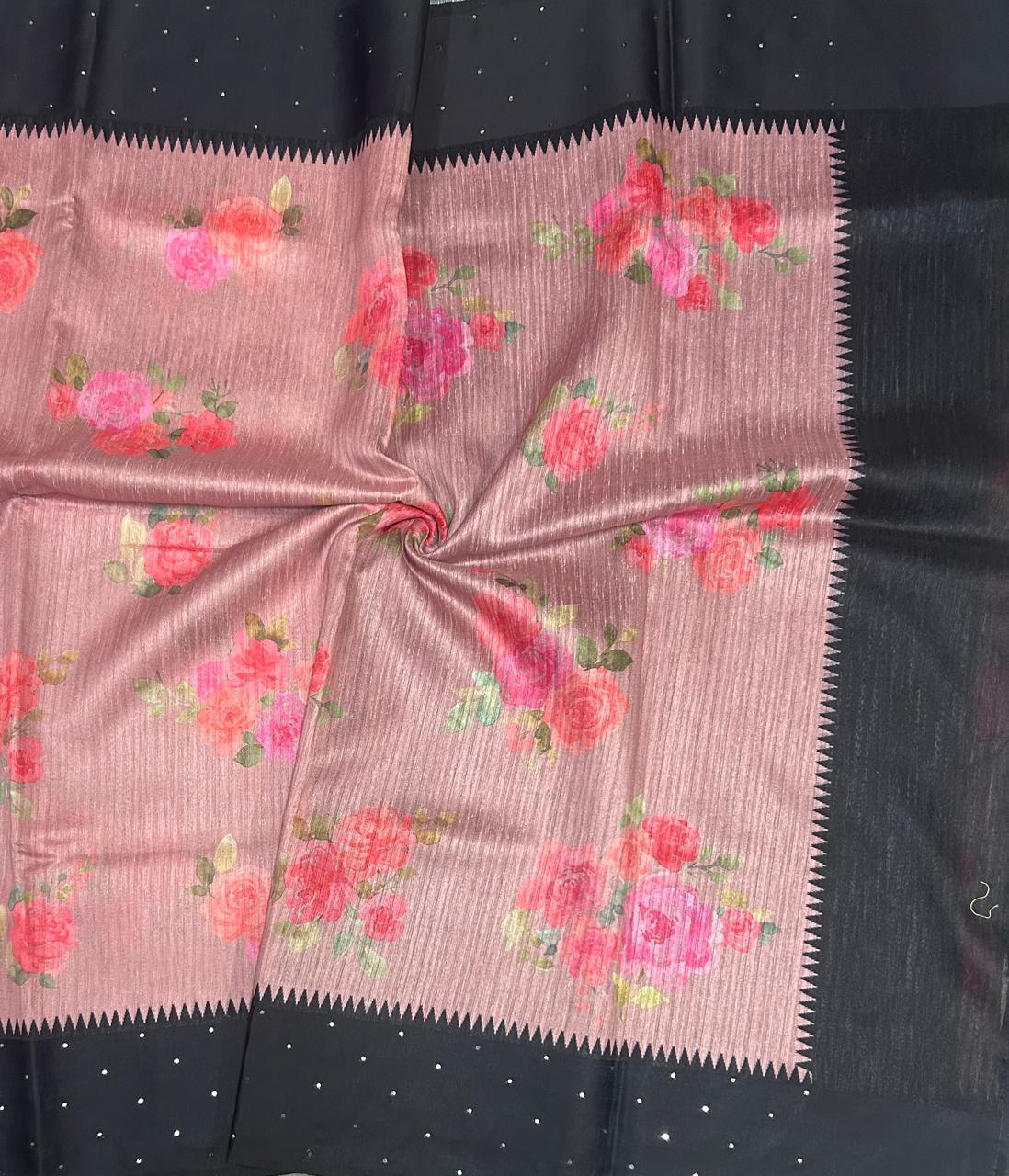 Light pink n black digital print tussar 103 saree