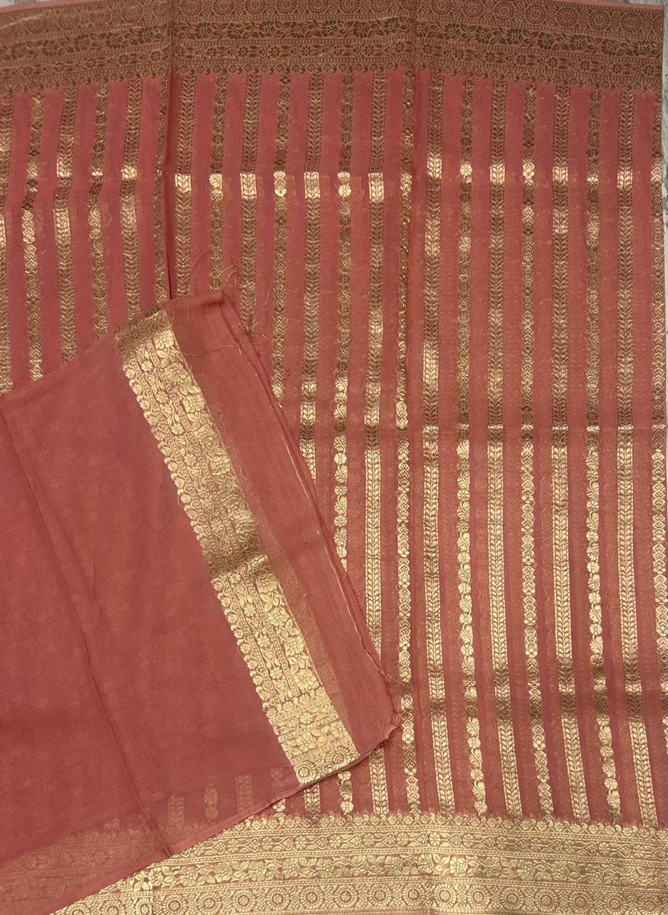 vintage pink stripes semi georgette 103 saree