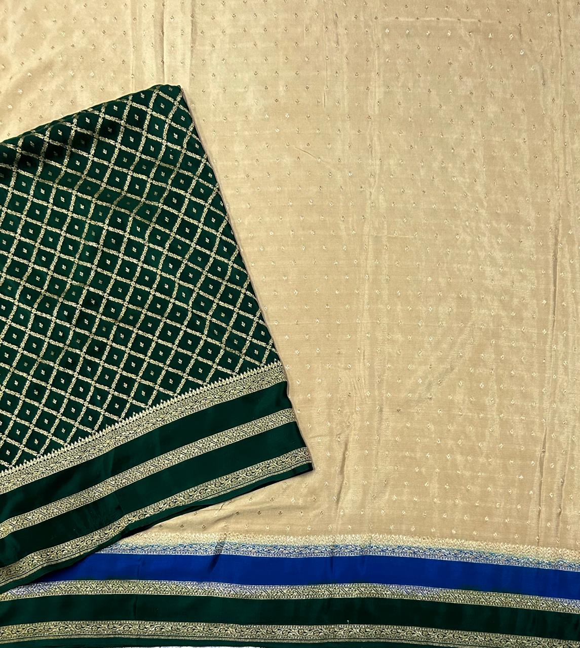 Golden beige Double border pure benarasi 103 crepe silk saree