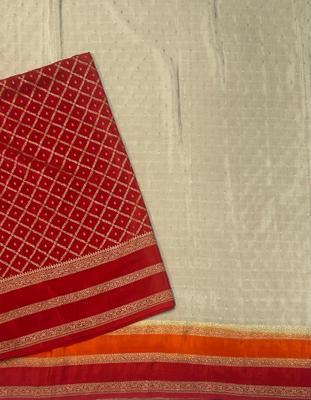 Grey Double border pure benarasi 103 crepe silk saree(BEIGE)