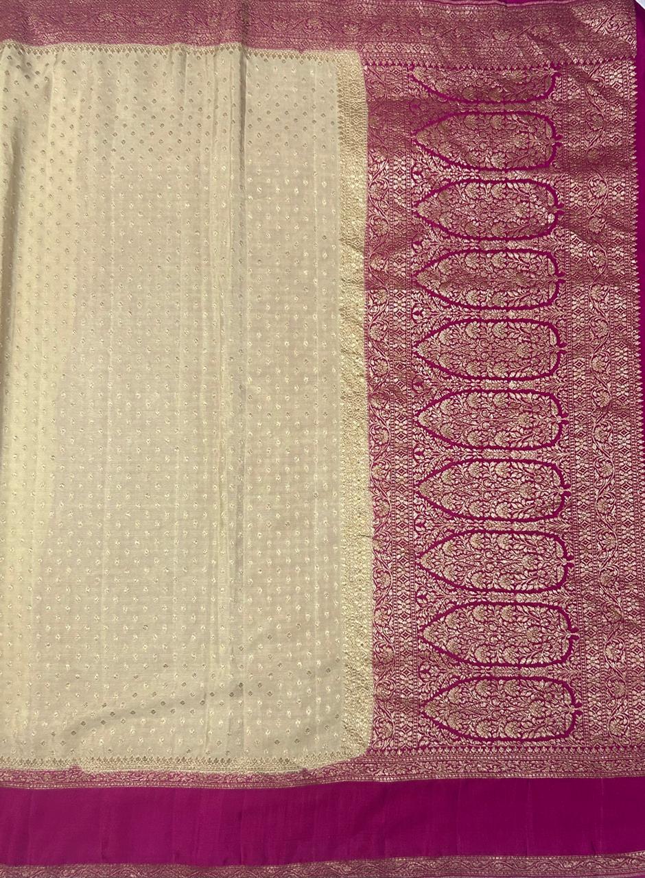 Golden beige bentex border pure benarasi 103 crepe silk saree