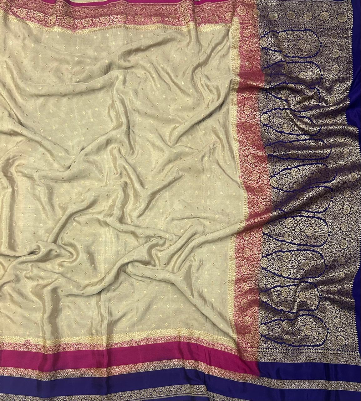 Golden beige Double border pure benarasi 103 crepe silk saree