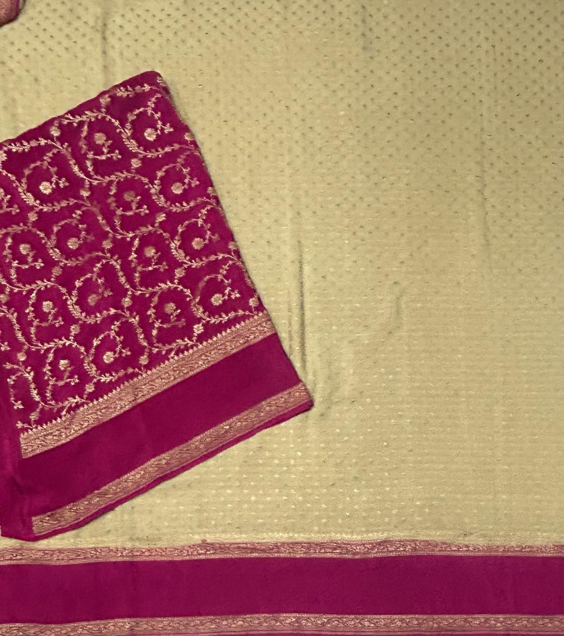 Golden beige bentex border pure benarasi 103 crepe silk saree