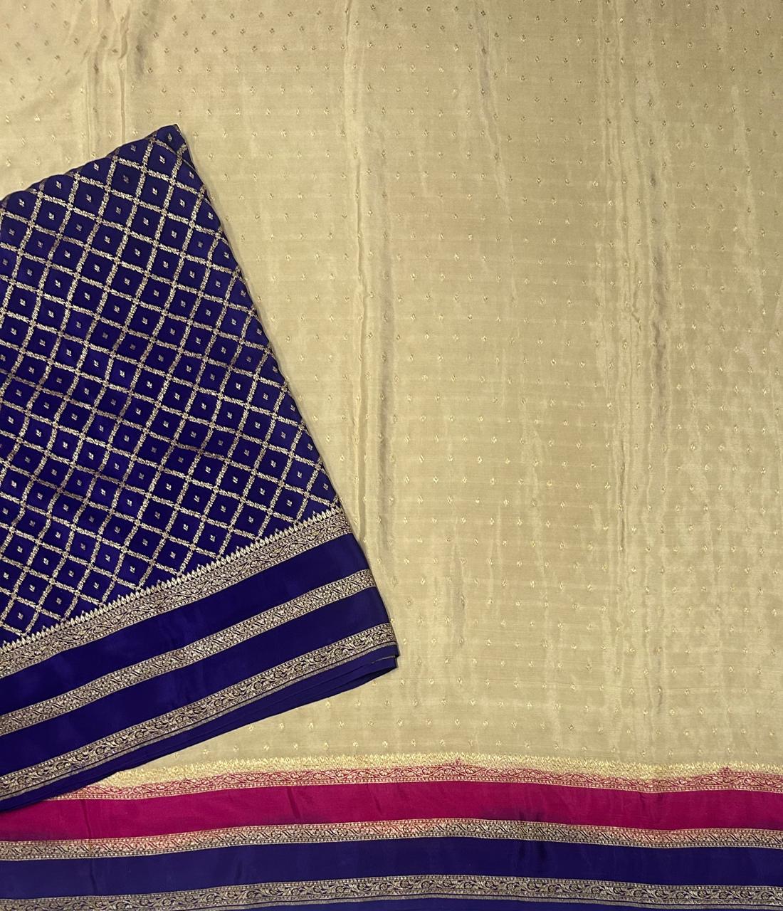 Golden beige Double border pure benarasi 103 crepe silk saree