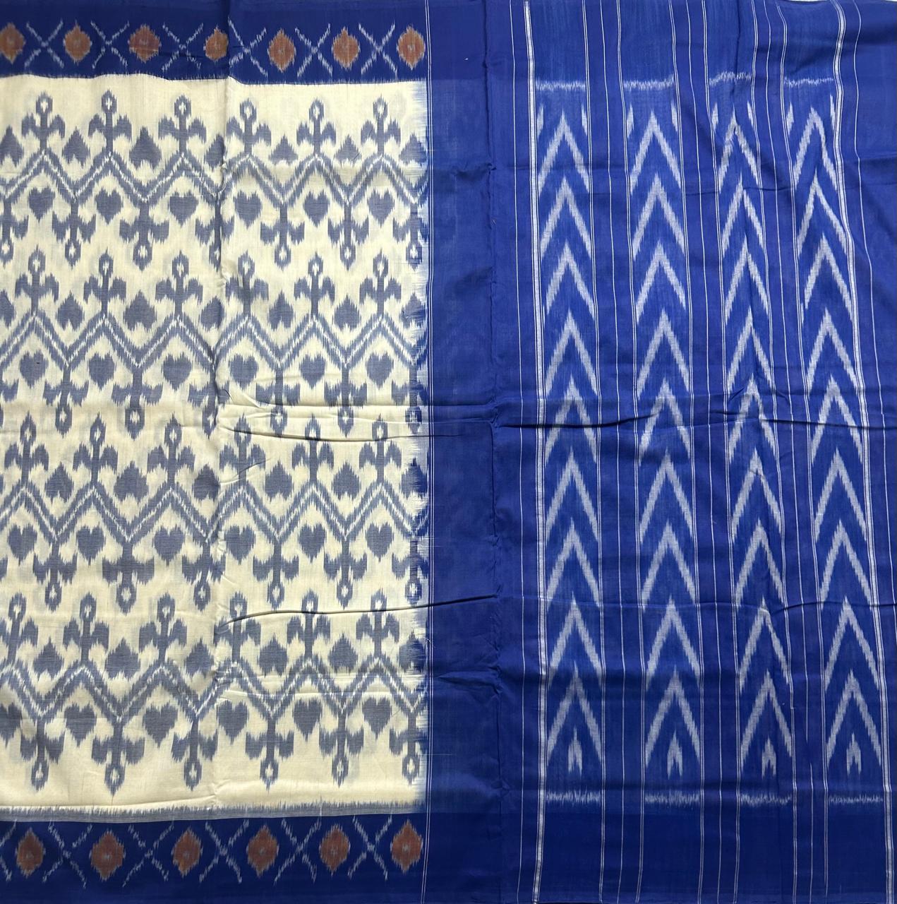 Cream n blue pure handloom ikkat cotton 103 saree