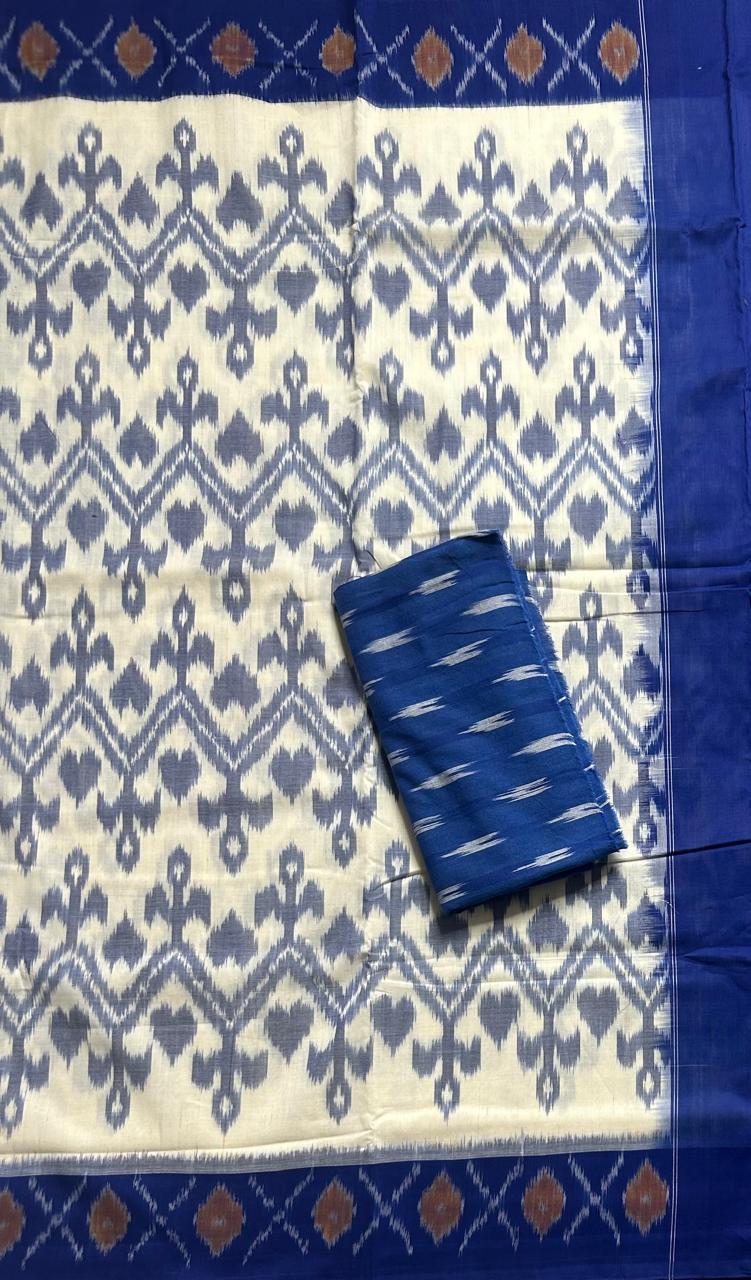 Cream n blue pure handloom ikkat cotton 103 saree