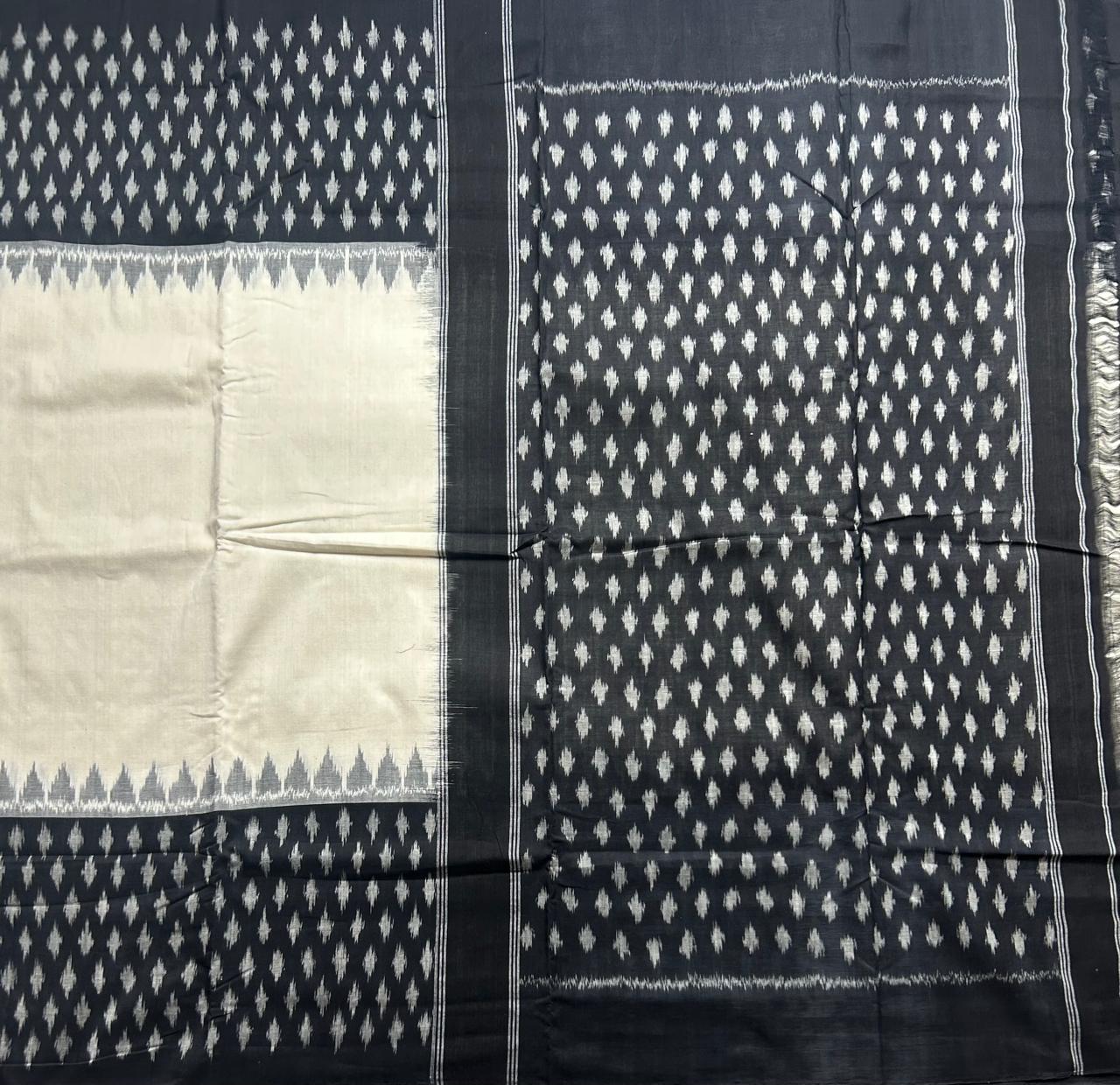 Cream n black pure handloom ikkat cotton 103 saree