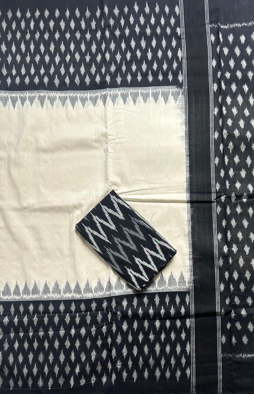 Cream n black pure handloom ikkat cotton 103 saree